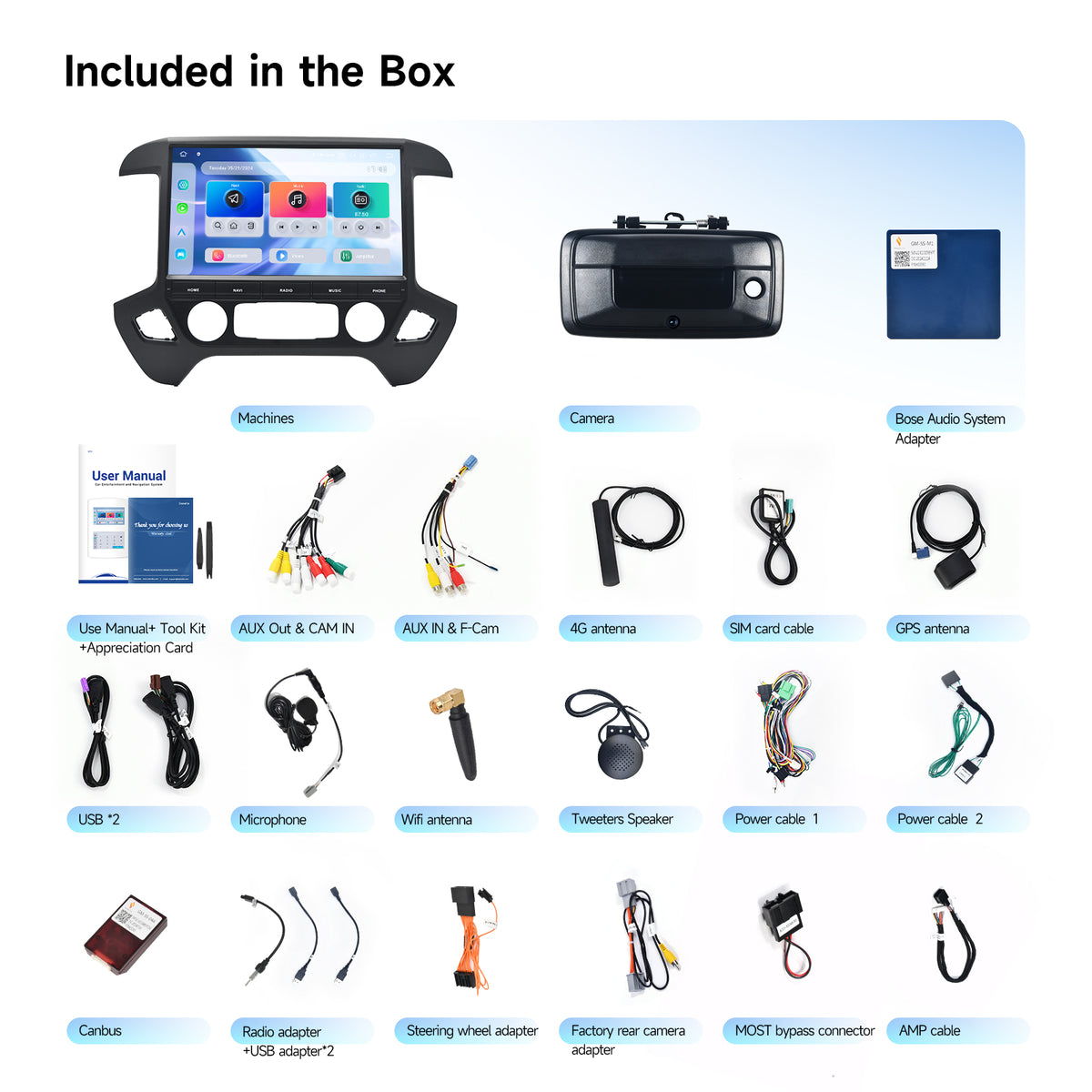 Dasaita Silverado Sierra head unit kit with backup camera and Bose adapter