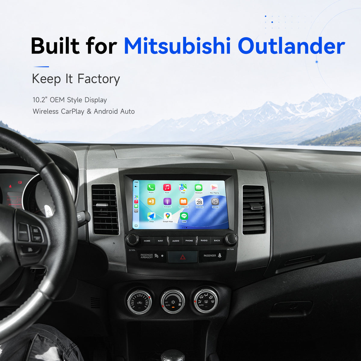 Dasaita touchscreen installed in a Mitsubishi Outlander dashboard