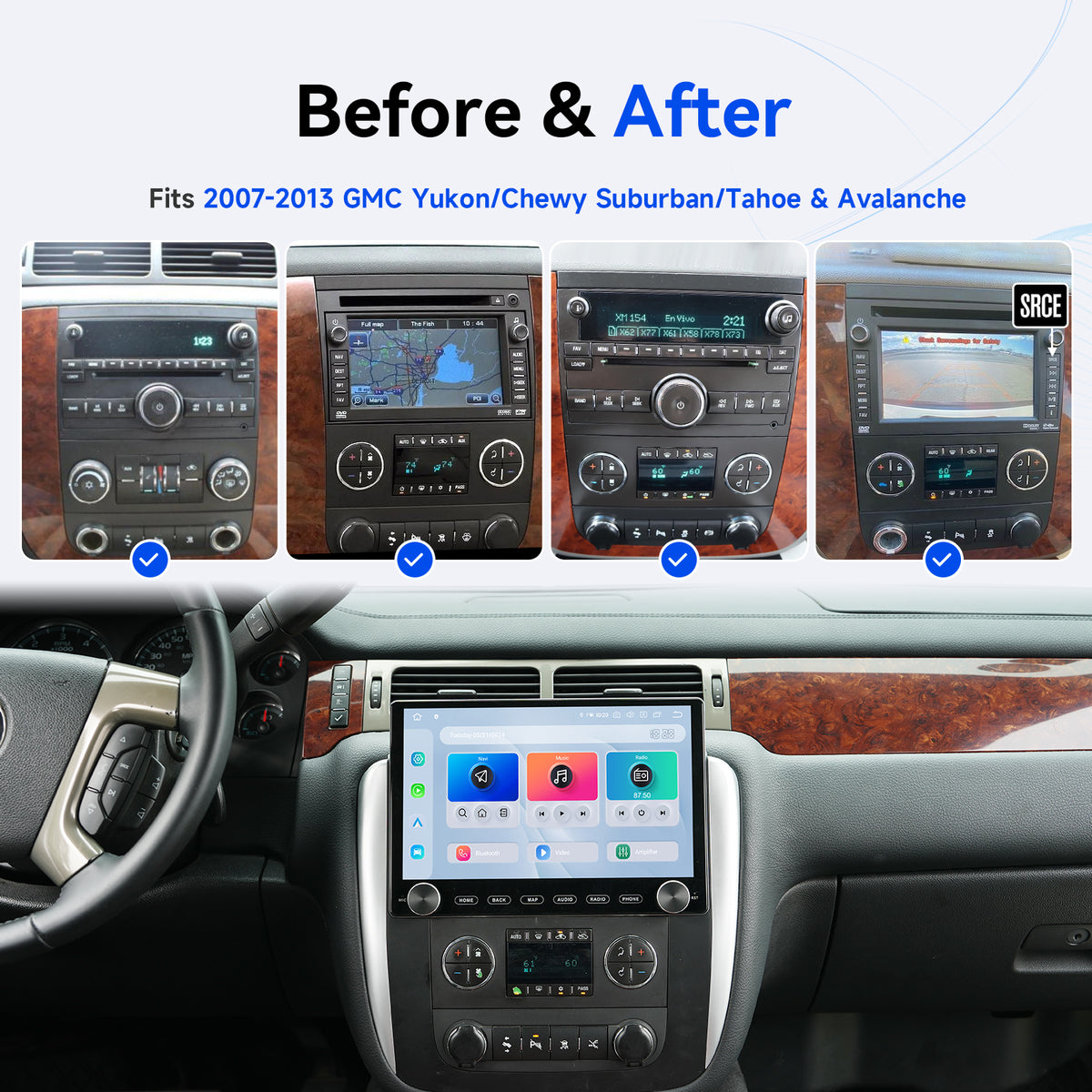 GM factory radio layouts compared with an installed Dasaita touchscreen