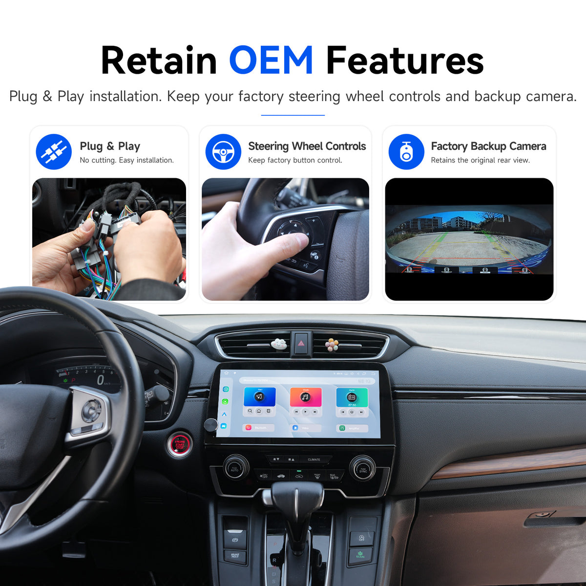 Honda CR-V factory steering wheel controls and backup camera with Dasaita head unit