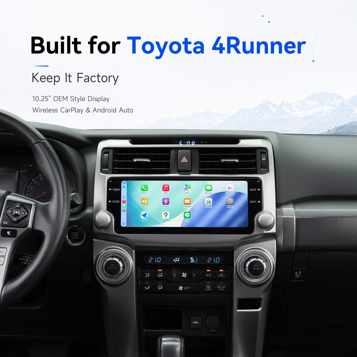 Silver Dasaita 10.25 inch car stereo installed in Toyota 4Runner dashboard