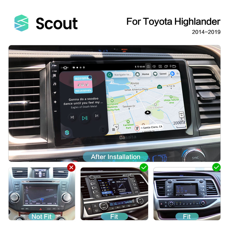 Dasaita Scout10 Toyota highlander 2015 2016 2017 2018 Car Stereo 10.2 Inch Carplay Android Auto PX6 4G+64G Android10 1280*720 DSP AHD Radio