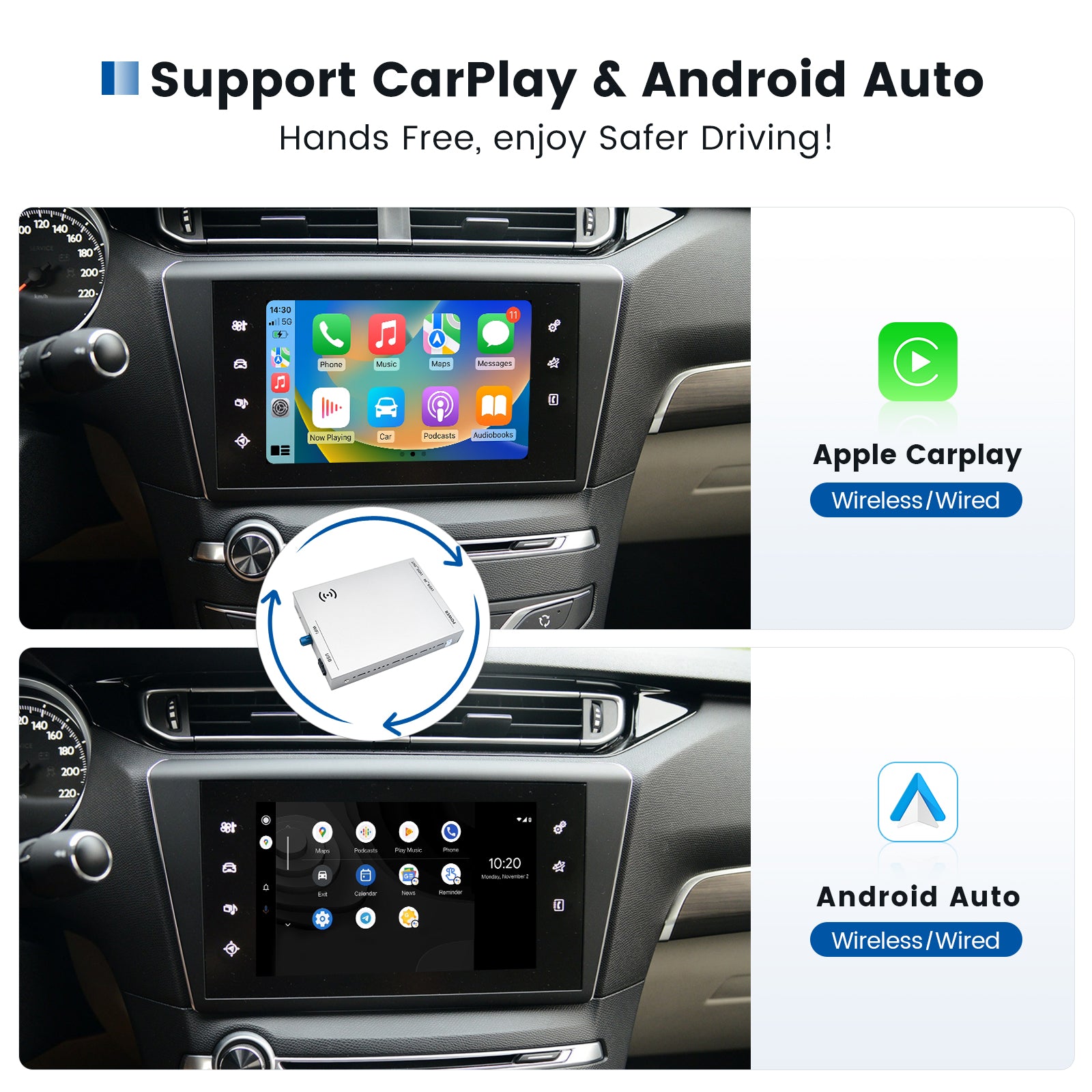 Dasaita CarPlay Android Auto Integration Kit for Peugeot 208 2008 Citroen C3 C4 C5 DS3 DS5 Berlingo SMEG/NAC Retrofit Interface