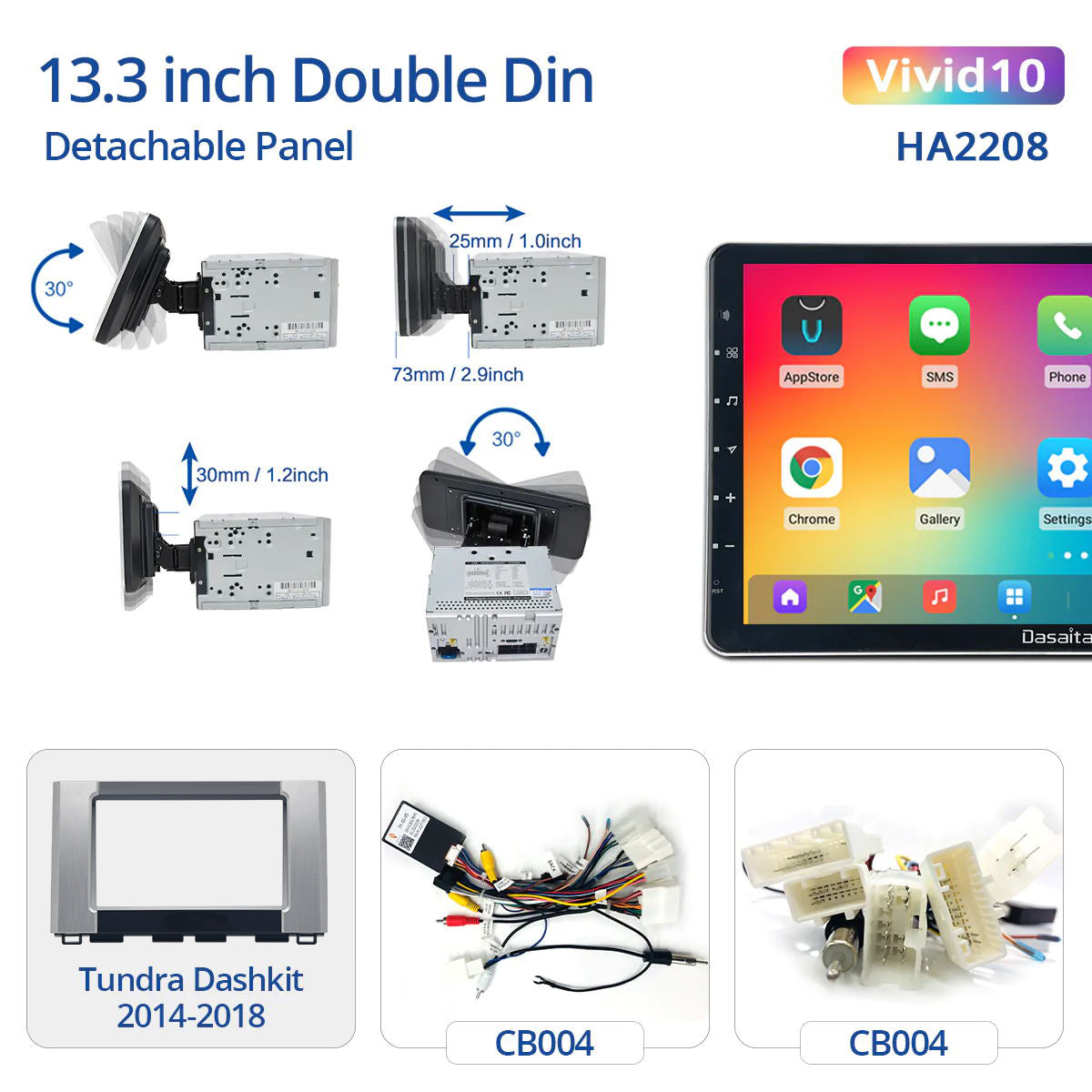 Dasaita Scout10 Double Din Car Stereo 13.3 Inch Carplay Android Auto PX6 4G+64G Android10 1920*1080 DSP AHD Radio