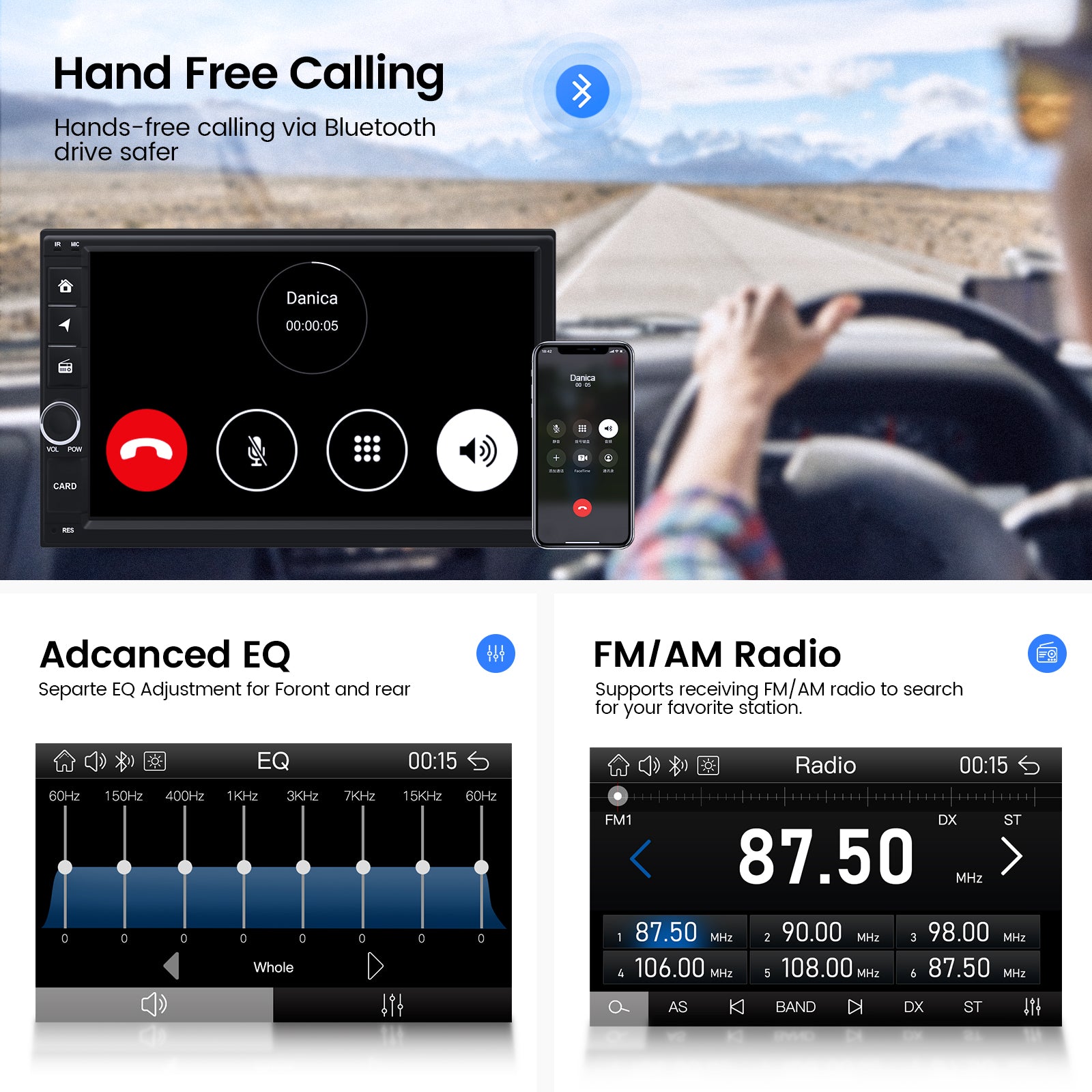 Dasaita Linux Universal 2 Din Car Stereo 7 Inch Wireless Wired Carplay Android Auto Head Unit 1024*600 AHD Mirror Link Car Radio