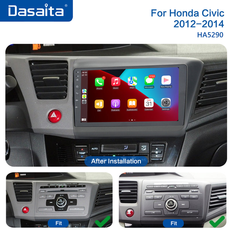 Dasaita Android12 Car Stereo for Honda Civic 2012-2014 Wireless Carplay & Android Auto Car Radio| Qualcomm 665 | 9" QLED Screen | Wifi+4G LTE |6G+64G|DSP|GPS Navigation Head Unit| Optical Output