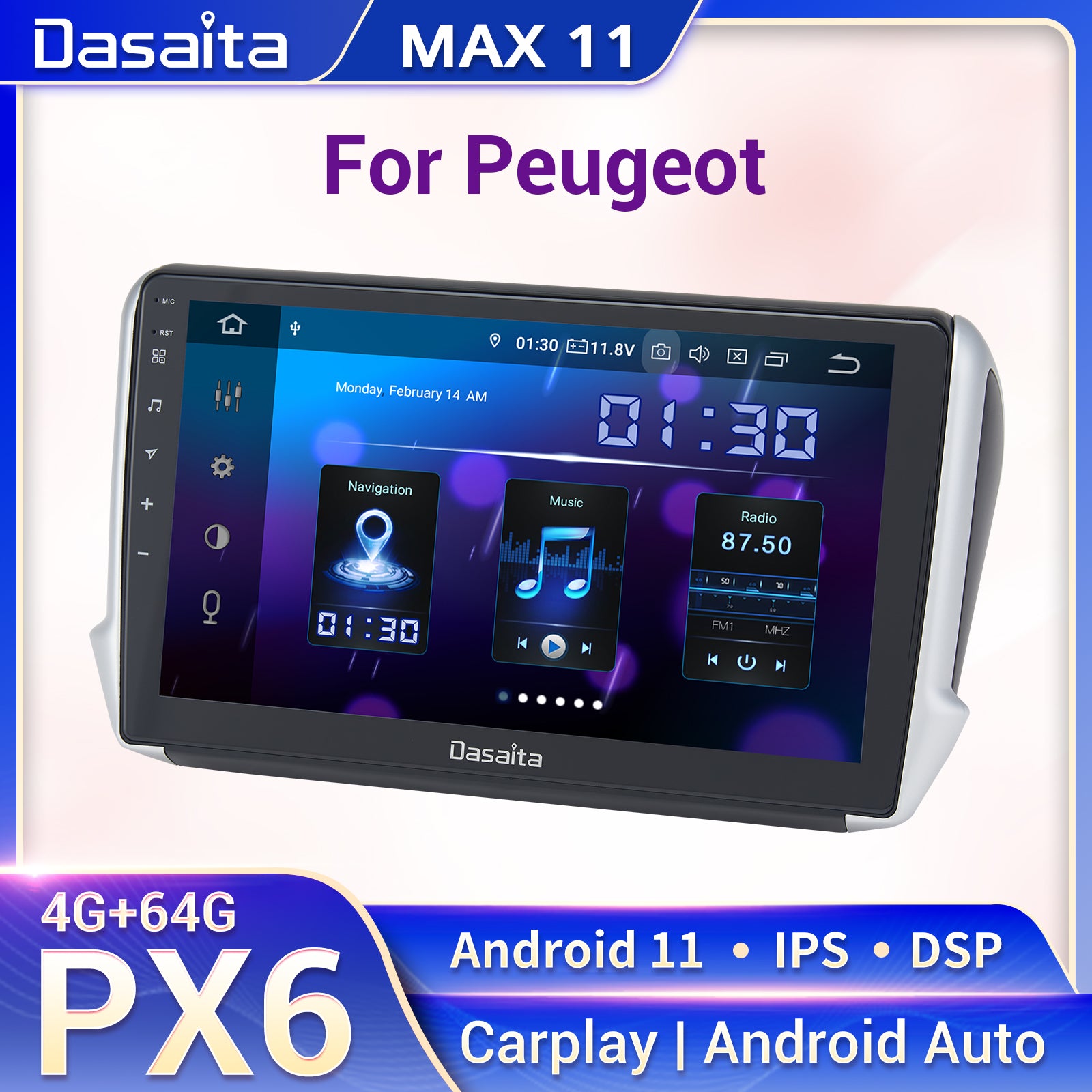 For Peugeot 208 2008 2014-2018 2din Car Radio Stereo Autoradio Multimedia  Player Navigation Gps Android Auto Carplay