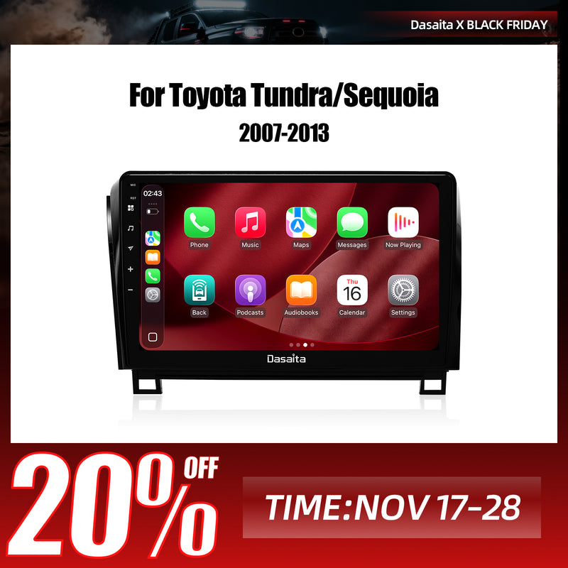 Dasaita Android13 Car Stereo for Toyota Tundra 2007-2013/Sequoia 2014-2022 LHD Wireless Carplay & Android Auto Car Radio | Qualcomm 665 | 10.2" QLED Screen | Wifi+4G LTE | 6G+64G | DTS|GPS Navigation Head Unit | Optical Output