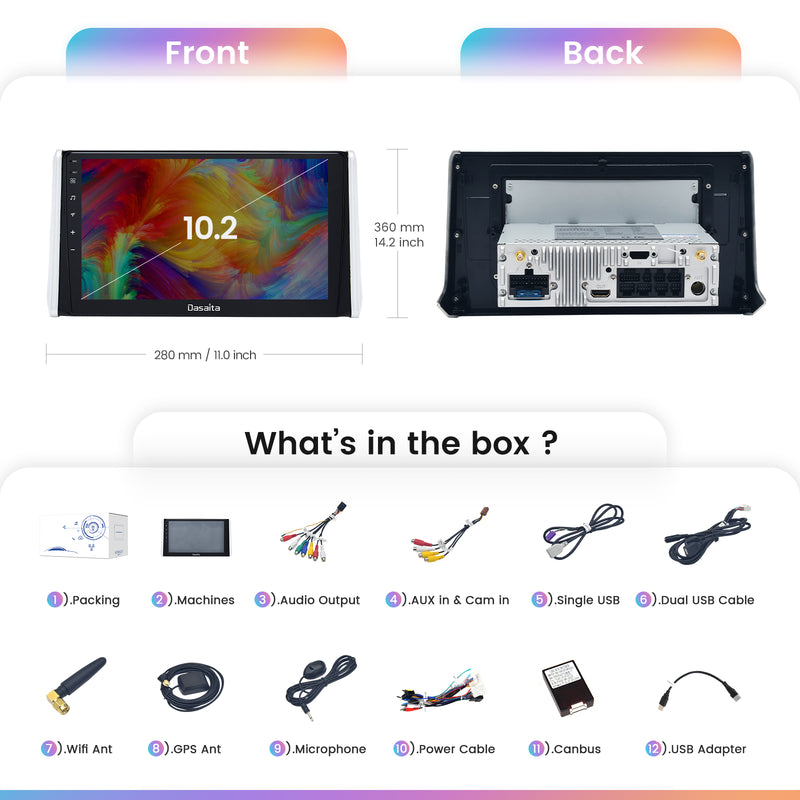 Dasaita Vivid11 Toyota RAV4 2019 2020 2021 2022Car Stereo 10.2 Inch Carplay Android Auto PX6 4G+64G Android11 1280*720 DSP AHD Radio