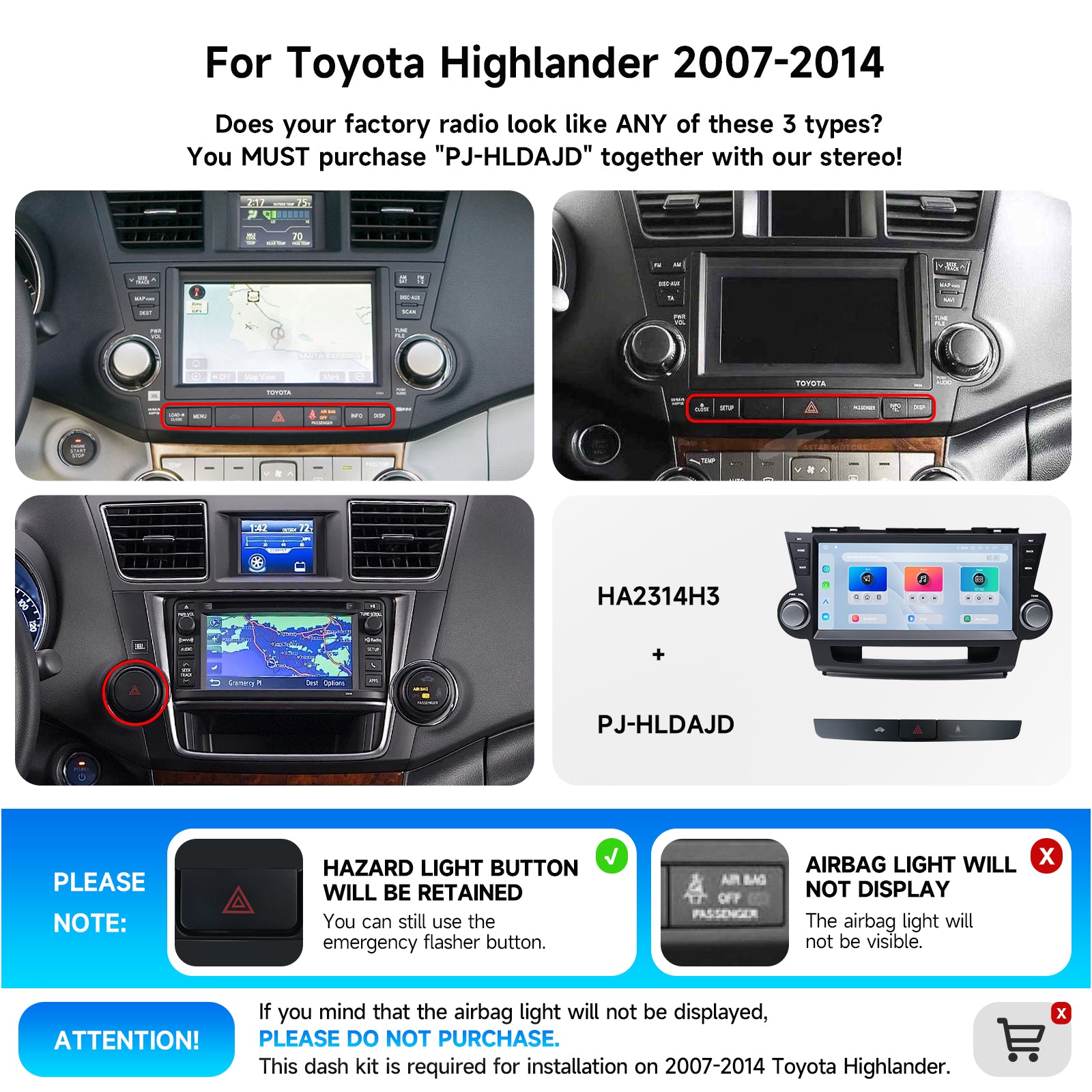 Dasaita 10.33'' Car Stereo for Toyota Highlander 2007-2014 | Android 13 Head Unit with Wireless Apple CarPlay Android Auto, 6GB+64GB GPS Navigation, Dual Knobs Plug & Play Car Radio