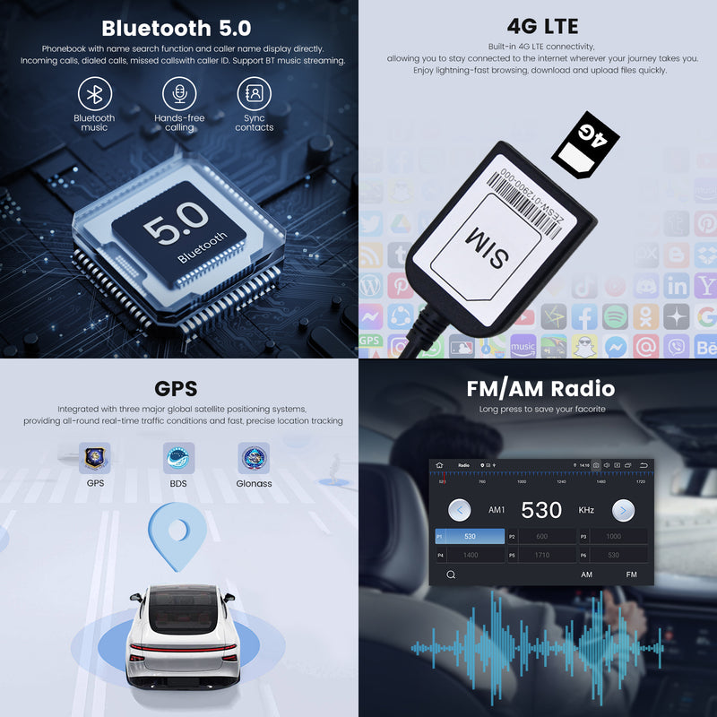 Dasaita car radio Bluetooth, 4G lte + Wifi, GPS NAVIGATION, FM/AM radio