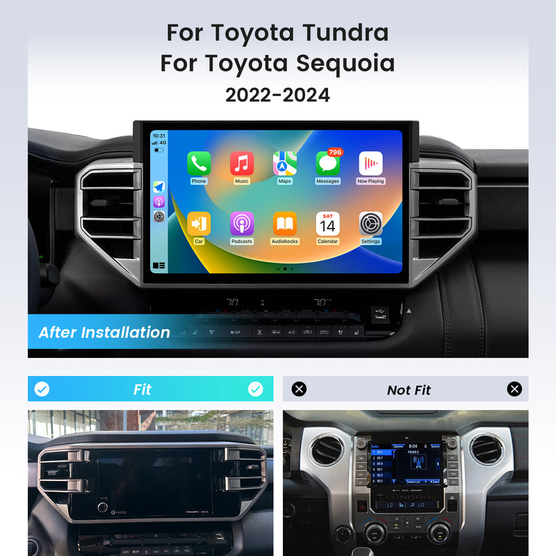 Dasaita Android12 Car Stereo for Tundra Sequoia 2022-2024 Silver Wireless Carplay & Android Auto Car Radio | Qualcomm 665 | 14" 2K QLED Screen | Wifi+4G LTE |8G+256G | DSP|GPS Navigation Head Unit | Optical Output