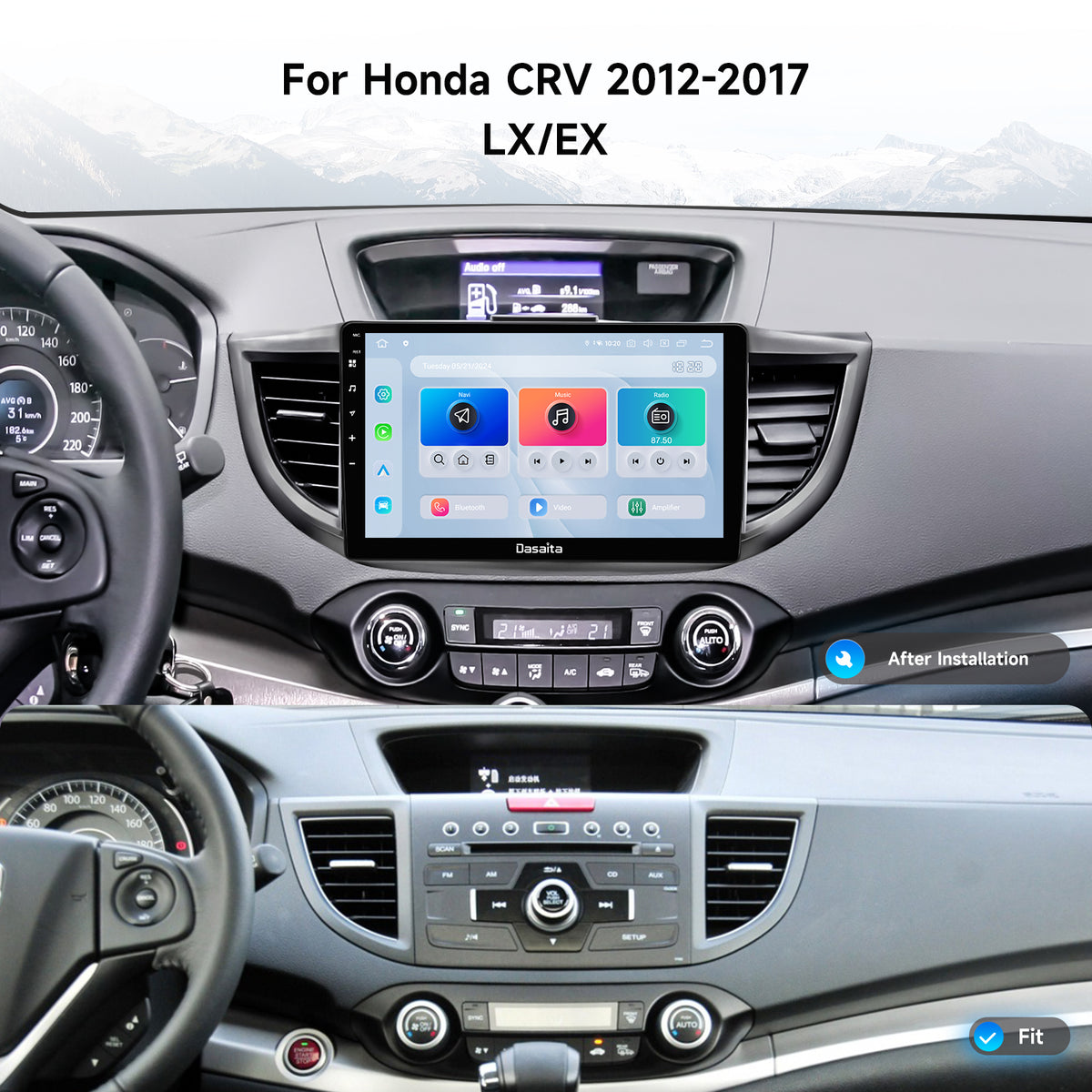 Dasaita Android13 Car Stereo for Honda CR-V 2012-2017 Wireless Carplay & Android Auto Car Radio| Qualcomm 665 | 10.2" QLED Screen | Wifi+4G LTE |6G+64G|DTS|GPS Navigation Head Unit| Optical Output