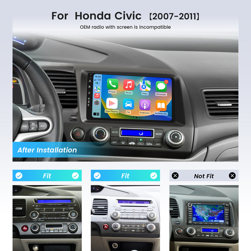 Dasaita Android12 Car Stereo for Honda Civic 2007-2011 LHD Wireless Carplay & Android Auto Car Radio | Qualcomm 665 | 9" QLED Screen | Wifi+4G LTE | 6G/8G+8G/64G | DSP|GPS Navigation Head Unit | Optical Output