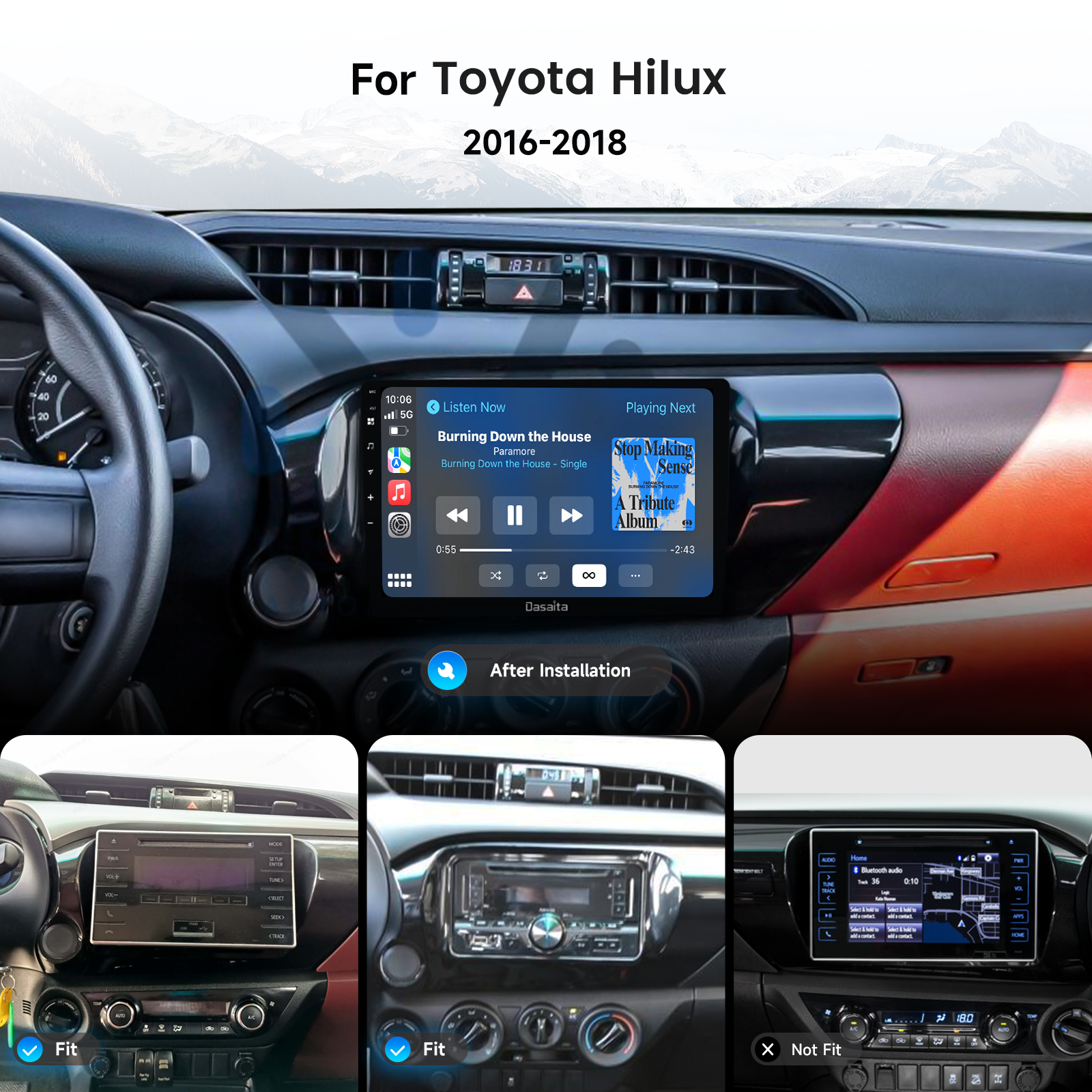 Dasaita Android13 Car Stereo for Toyota Hilux 2016-2018 LHD Wireless Carplay & Android Auto Car Radio| Qualcomm 665 | 10.2" QLED Screen | Wifi+4G LTE |6G+64G|DTS|GPS Navigation Head Unit| Optical Output