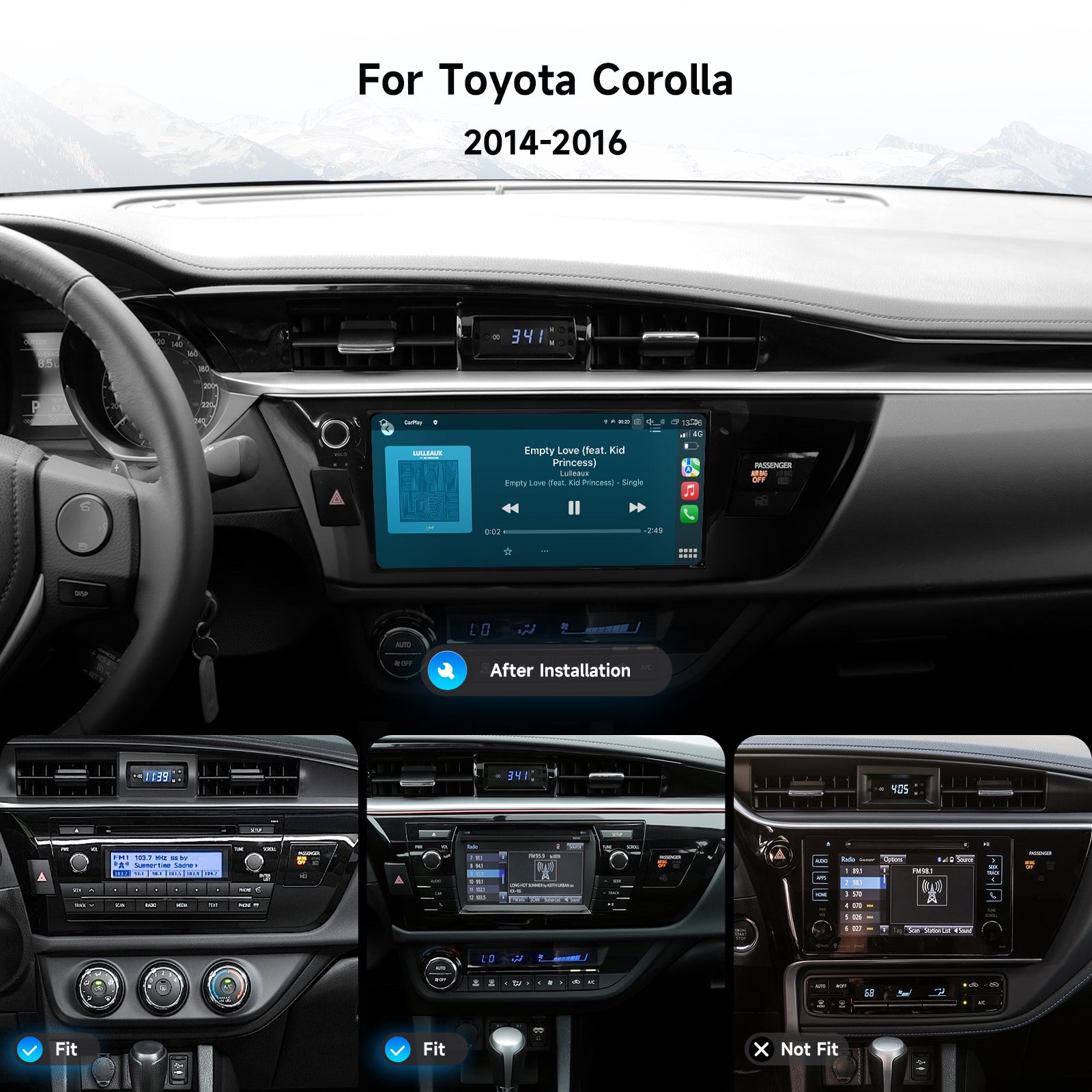 Dasaita Android 13 Car Stereo for Toyota Corolla 2014-2016 with Wireless CarPlay Android Auto 10.2 10.33 Inch Touchscreen GPS Navigation Bluetooth