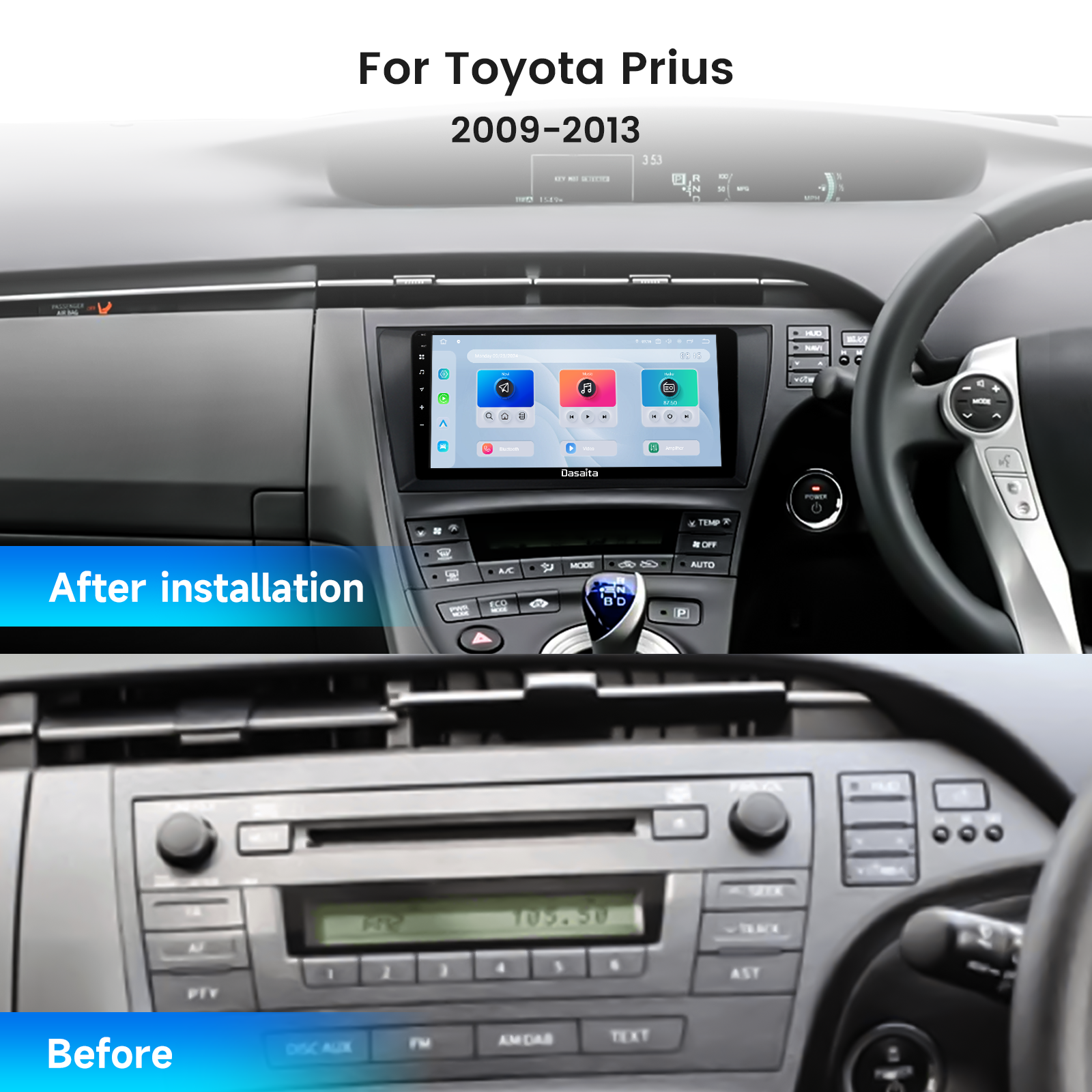 Dasaita Android13 Car Stereo for Toyota Prius 2009-2013 Wireless Carplay & Android Auto Car Radio | Qualcomm 665 | 9" QLED Screen | Wifi+4G LTE | 6G+64G | DTS|GPS Navigation Head Unit | Optical Output