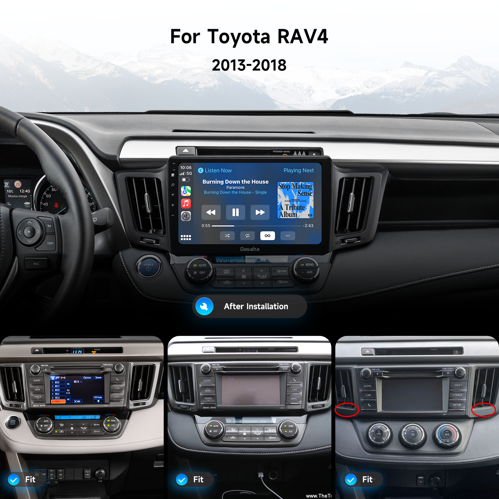 Dasaita Android 13 Car Stereo for Toyota RAV4 2013-2018 | Wireless CarPlay Android Auto | 10.2" QLED Screen GPS Navigation Head Unit