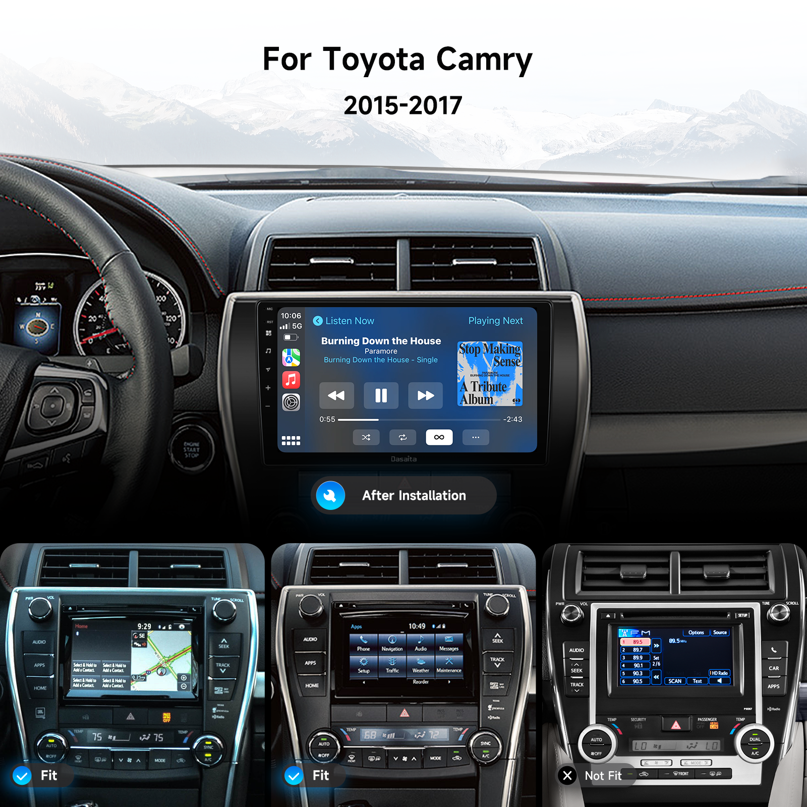 Wireless Apple CarPlay Android Auto Stereo For Toyota Camry 2015-2017 – 10.1" Android 13 GPS Radio
