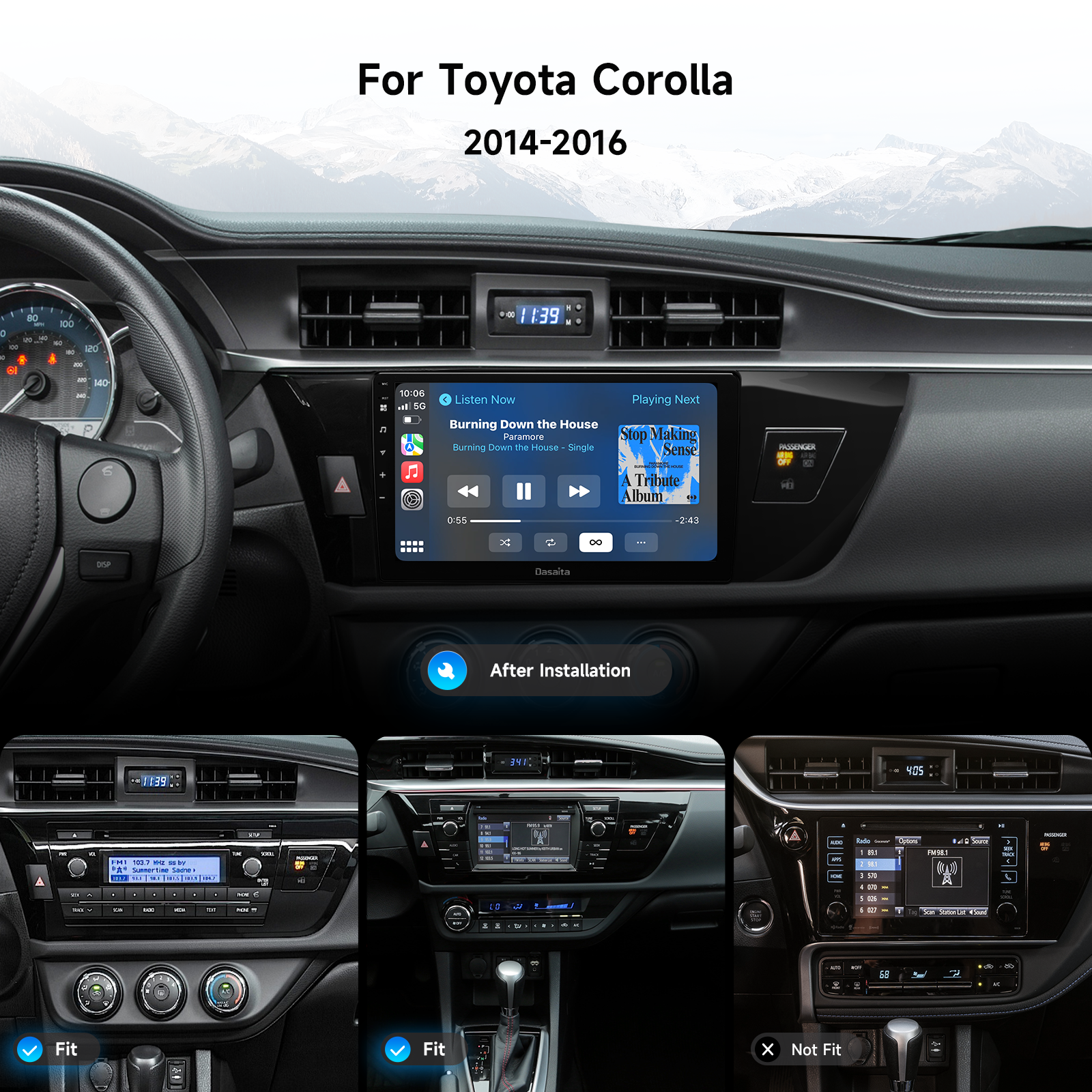 Dasaita Android 13 Car Stereo for Toyota Corolla 2014-2016 with Wireless CarPlay Android Auto 10.2 10.33 Inch Touchscreen GPS Navigation Bluetooth