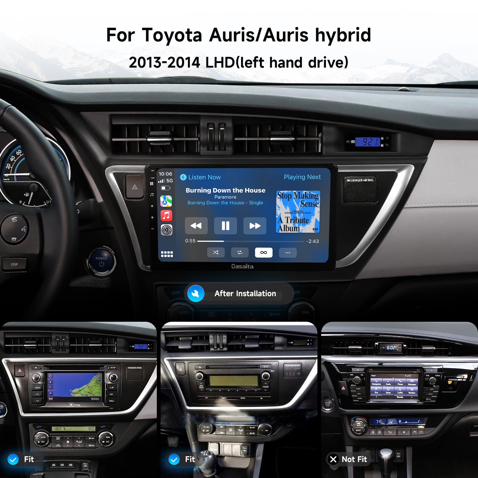 Dasaita for Toyota Auris Car Stereo 2013 2014 Android 13 Wireless CarPlay Android Auto 10.2 Inch Touchscreen GPS Navigation Head Unit