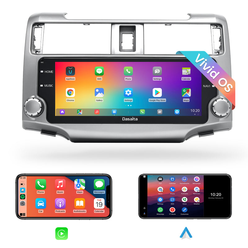 Dasaita Vivid11 Toyota 4Runner 2010 2011 2012 2013 2014 2015 2016 2017 2018 2019 Car Stereo 10.25 Inch Wireless Carplay Android Auto PX6 4G+64G Android11 Silver 1280*480 DSP AHD Radio