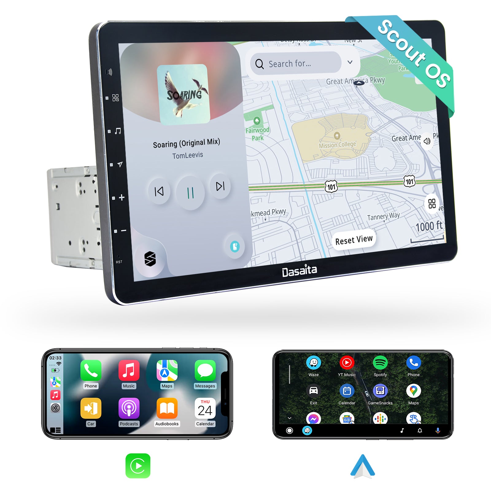 Dasaita Scout10 Double Din Car Stereo 13.3 Inch Carplay Android Auto PX6 4G+64G Android10 1920*1080 DSP AHD Radio