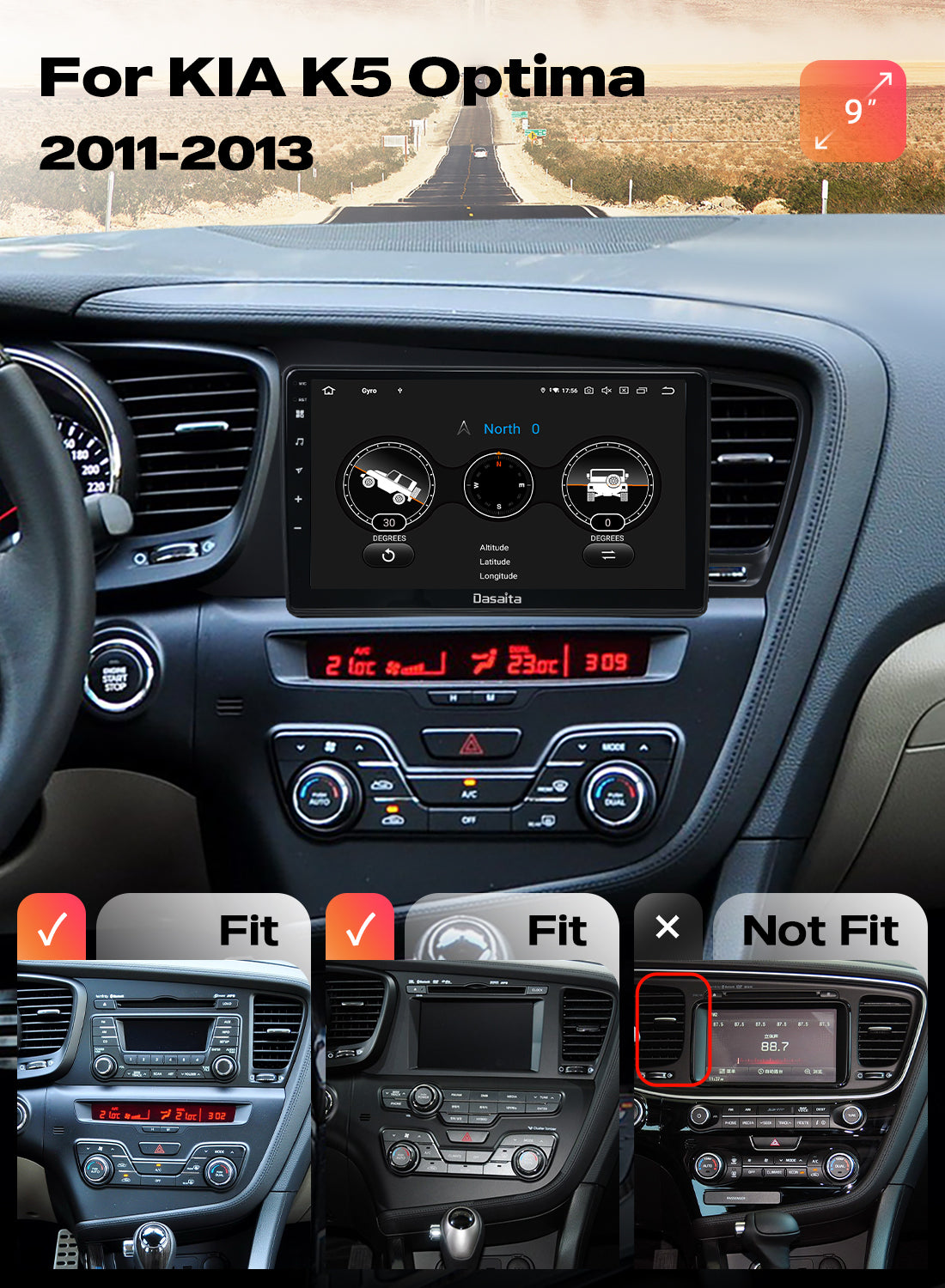 Dasaita Android13 Car Stereo for KlA K5 Optima 2011-2013 Wireless Carplay & Android Auto Car Radio|Qualcomm 665|9" QLED Screen|Wifi+4G LTE|6+64G|DTS Head Unit|Optical Output