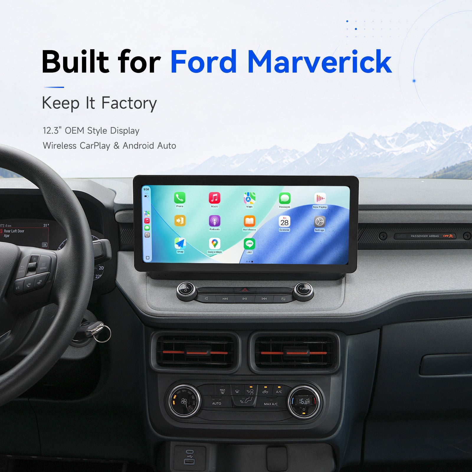 Ford Maverick 12.3 inch 2K QLED touchscreen wireless CarPlay Android Auto head unit