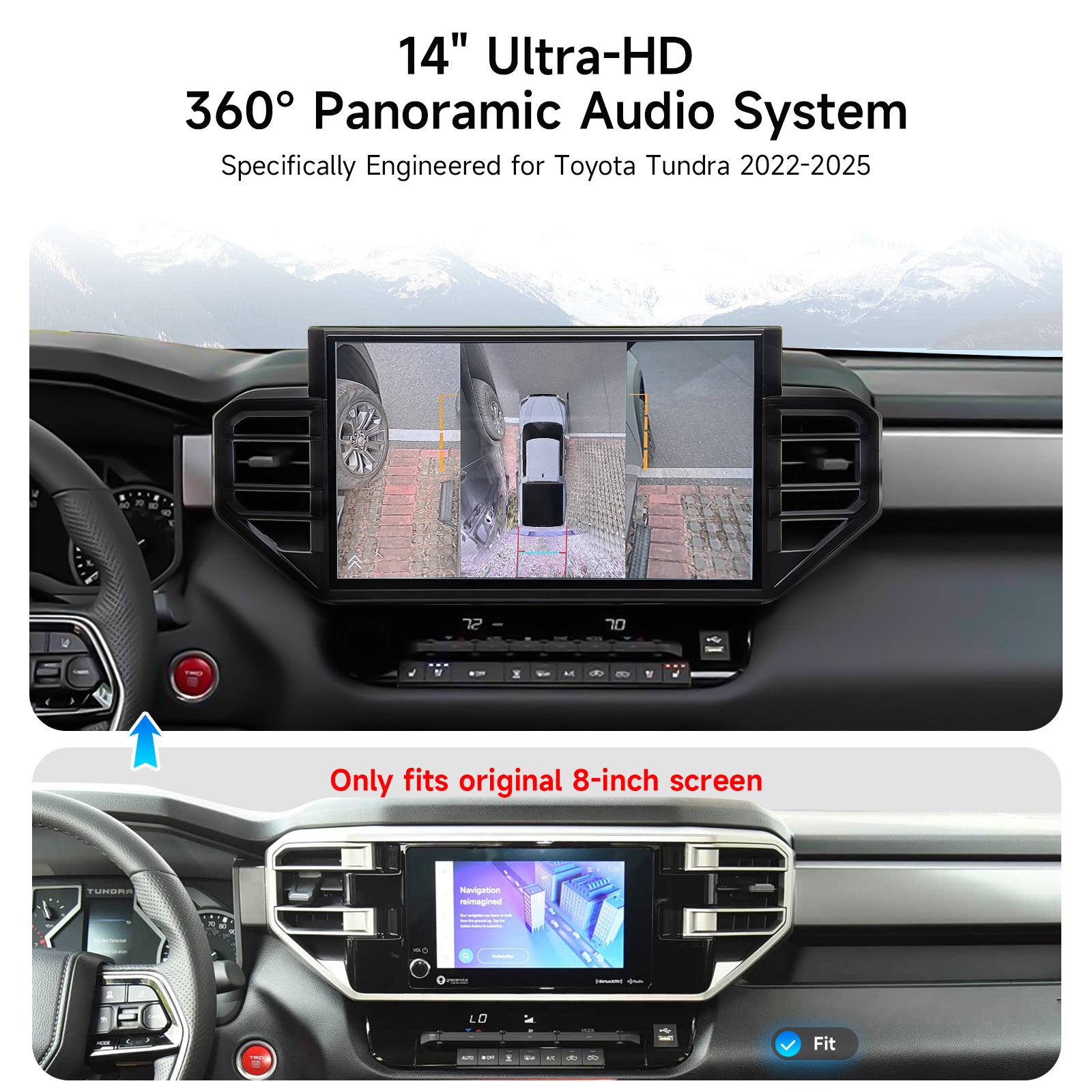 Dasaita for 2022-2025 Toyota Tundra Android 13 Car Stereo | Wireless CarPlay & 14" QLED Touchscreen | 4G LTE & 8GB RAM for Off-Road Audio|AHD Camera