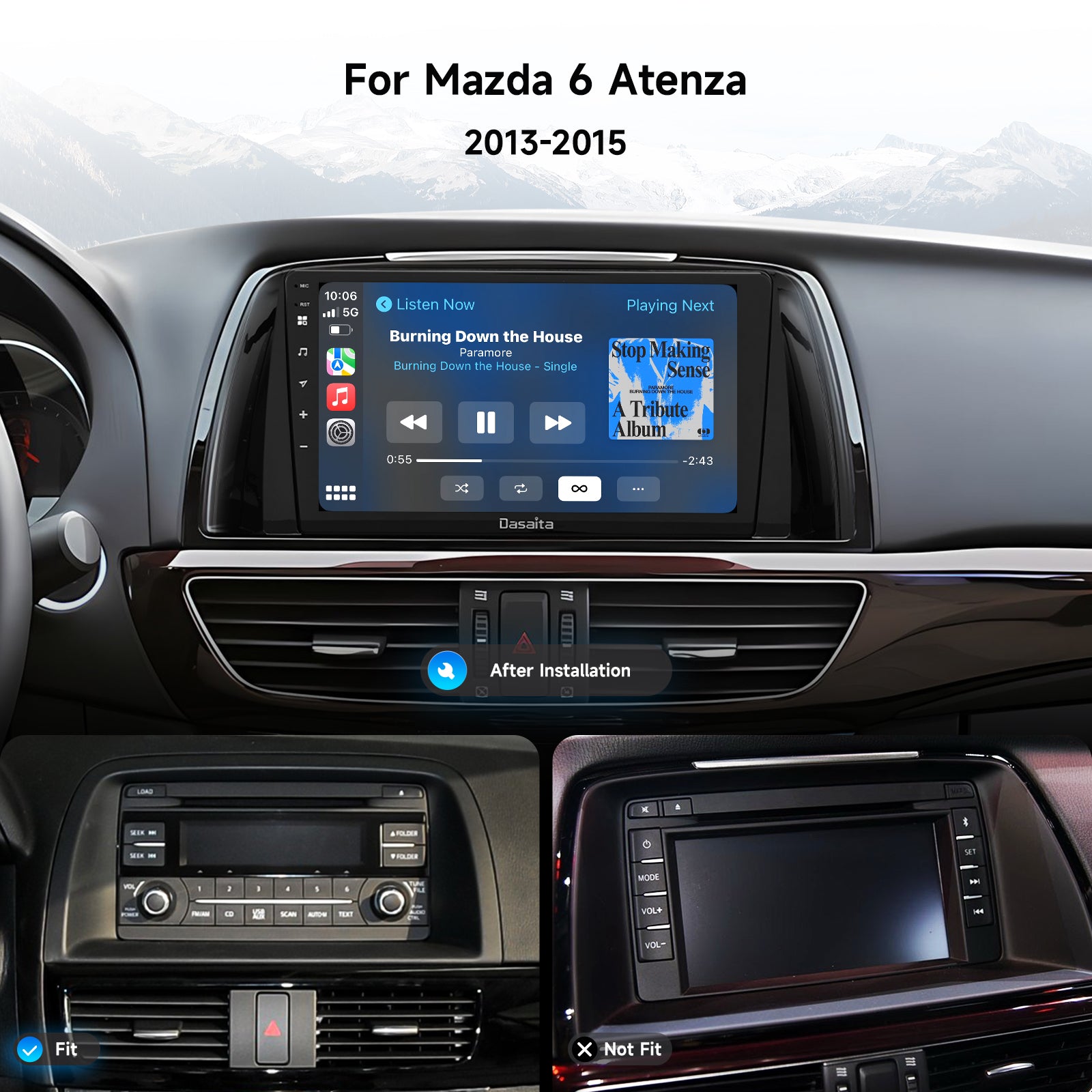 Dasaita Android13 Mazda 6 Atenza 2013 2014 2015 Wireless Carplay & Android Auto Car Radio | Qualcomm 665 | 9" QLED Screen | Wifi+4G LTE | 6G+64G |DTS|GPS Navigation Head Unit | Optical Output