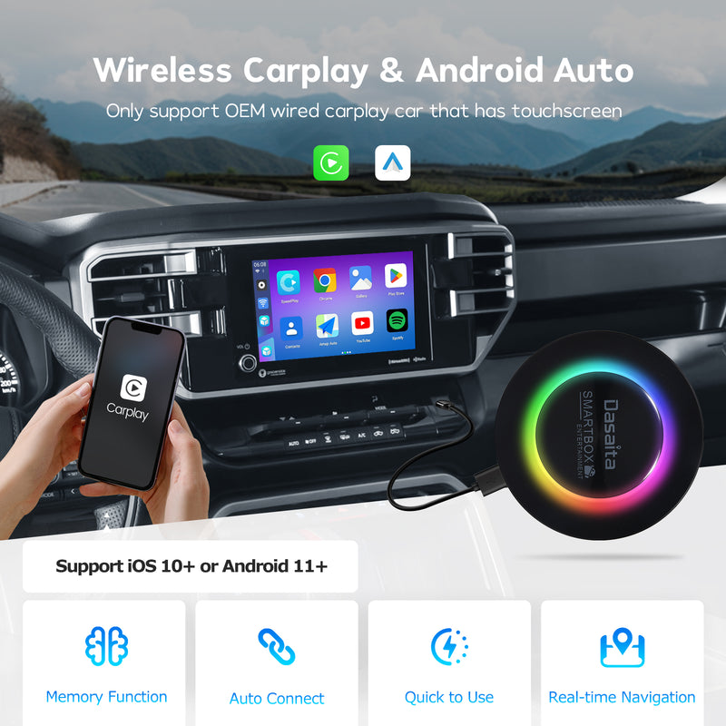 Dasaita Android 13 Carplay & Android Auto AI Box/Adapter, Voice Control/Real-time GPS/Online Music, Plug-and-Play, 8G+128G Qualcomm 660 CPU, Support HDMI Output, 4G Cellular, OEM Wired Carplay Port