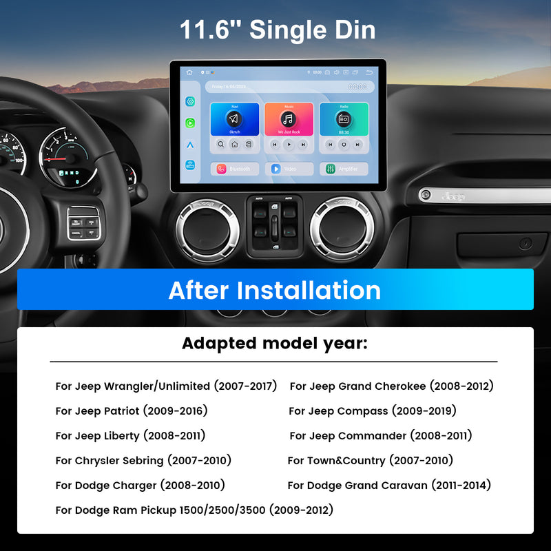 Dasaita Android12 Car Stereo for Universal 1 Din 11.6" Adjustable Wireless Carplay & Android Auto Car Radio | Qualcomm 665 |2K QLED Screen| Wifi+4G LTE|6G+64G|DSP|GPS Navigation Head Unit|Optical Output