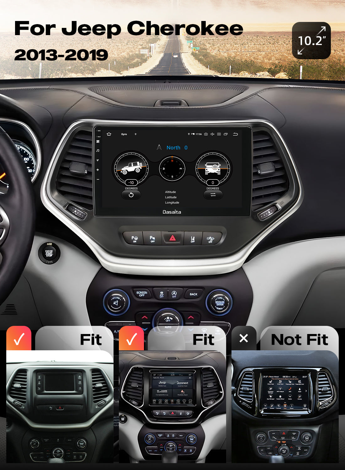 Dasaita Android13 Car Stereo for Jeep Cherokee 2013-2019 Wireless Carplay & Android Auto Car Radio| Qualcomm 665 | 10.2" QLED Screen | Wifi+4G LTE |6G+64G|DTS|GPS Navigation Head Unit| Optical Output