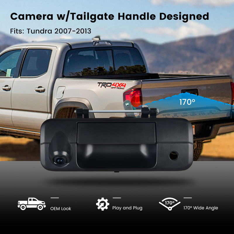 Dasaita Tailgate Handle Reverse Camera, Fit for Toyota Tundra 2007-2013 OEM Replacement, AHD 1080P Rear View Camera Backup Camera with Wiring Harness, 170° Wide Angle, IP68 Waterproof