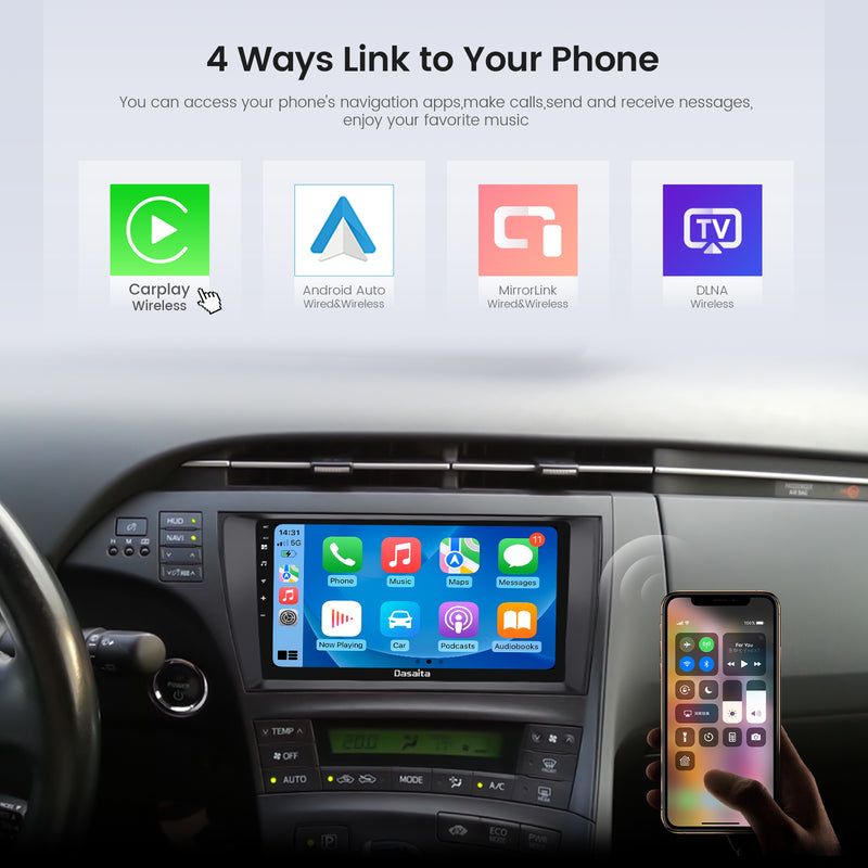 Dasaita Android12 Car Stereo for Toyota Pruis 2009-2013 RHD Wireless Carplay & Android Auto Car Radio | Qualcomm 665 | 9" QLED Screen | Wifi+4G LTE | 6G+64G | DSP|GPS Navigation Head Unit | Optical Output