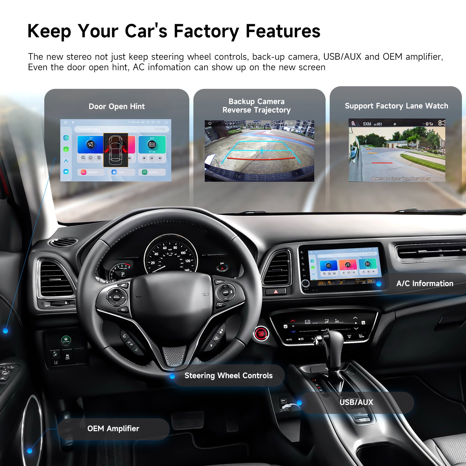 Dasaita Android13 Infotainment System for Honda HR-V / Vezel 2013-2022 - 9" QLED Floating Touchscreen, 6GB RAM, Wireless CarPlay & Android Auto, OEM Camera & LaneWatch Retained
