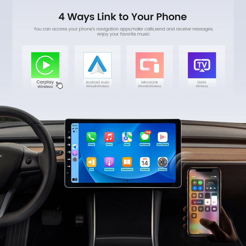 Dasaita Android12 Car Stereo for Universal 1 Din 13.3" Wireless Carplay & Android Auto Car Radio | Qualcomm 665 |2K QLED Screen | Wifi+4G LTE | 6+64G | DSP|GPS Navigation Head Unit | Optical Output