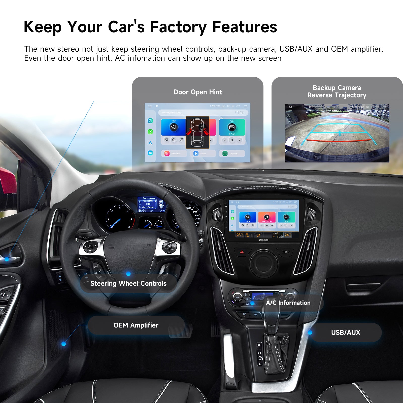 Dasaita Android13 Car Stereo for Ford Focus 2012-2018 Wireless Carplay & Android Auto Car Radio | Qualcomm 665 | 9" QLED Screen | Wifi+4G LTE | 6G+64G | DTS|GPS Navigation Head Unit | Optical Output