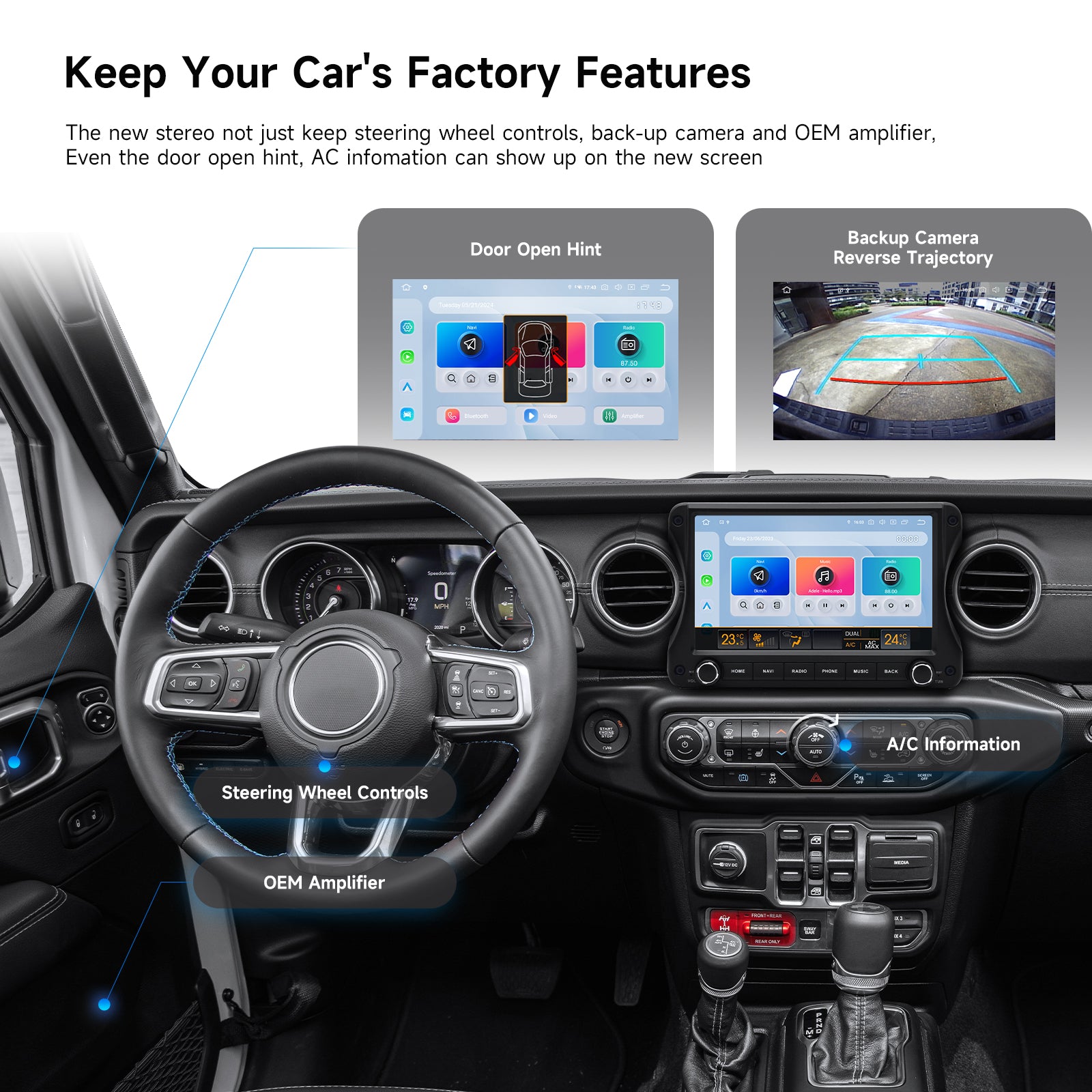 Dasaita 10.2" QLED Car Stereo for Jeep Wrangler JL 2018-2022 & Gladiator JT | OEM Style Design with Physical Knobs & Buttons | Wireless CarPlay Android Auto | Retains Factory AHD Backup Camera