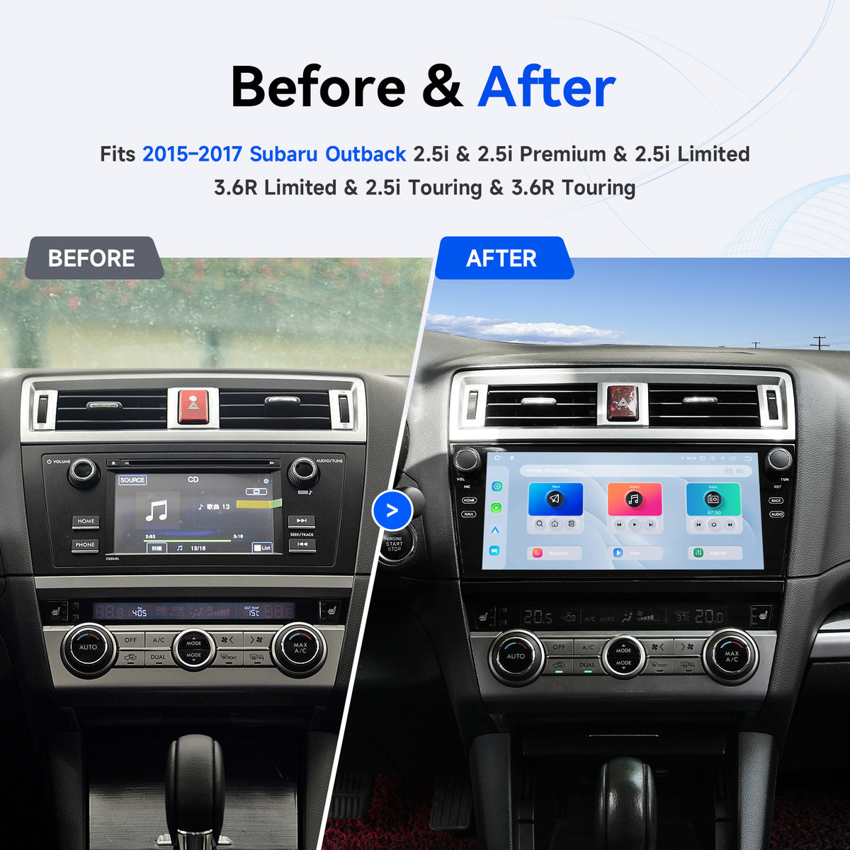 Dasaita Android 13 10.33″ for Subaru Outback & Legacy (2015-2019) QLED Factory Style Head Unit | Octa-Core 8+128GB | Wireless CarPlay/Android Auto | Hi-Fi Audio & Physical Knob | Plug & Play Upgrade