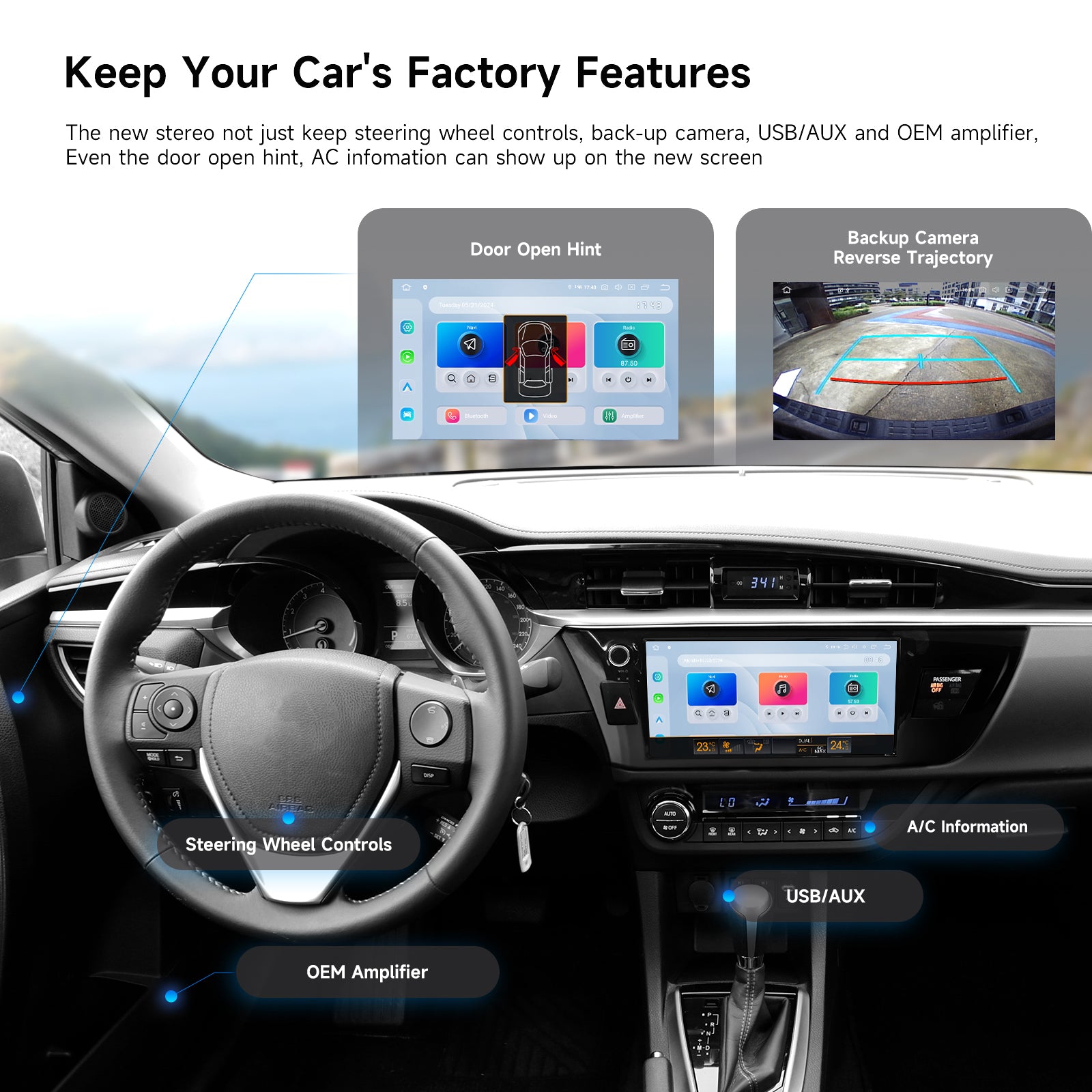 Dasaita Android 13 Car Stereo for Toyota Corolla 2014-2016 with Wireless CarPlay Android Auto 10.2 10.33 Inch Touchscreen GPS Navigation Bluetooth