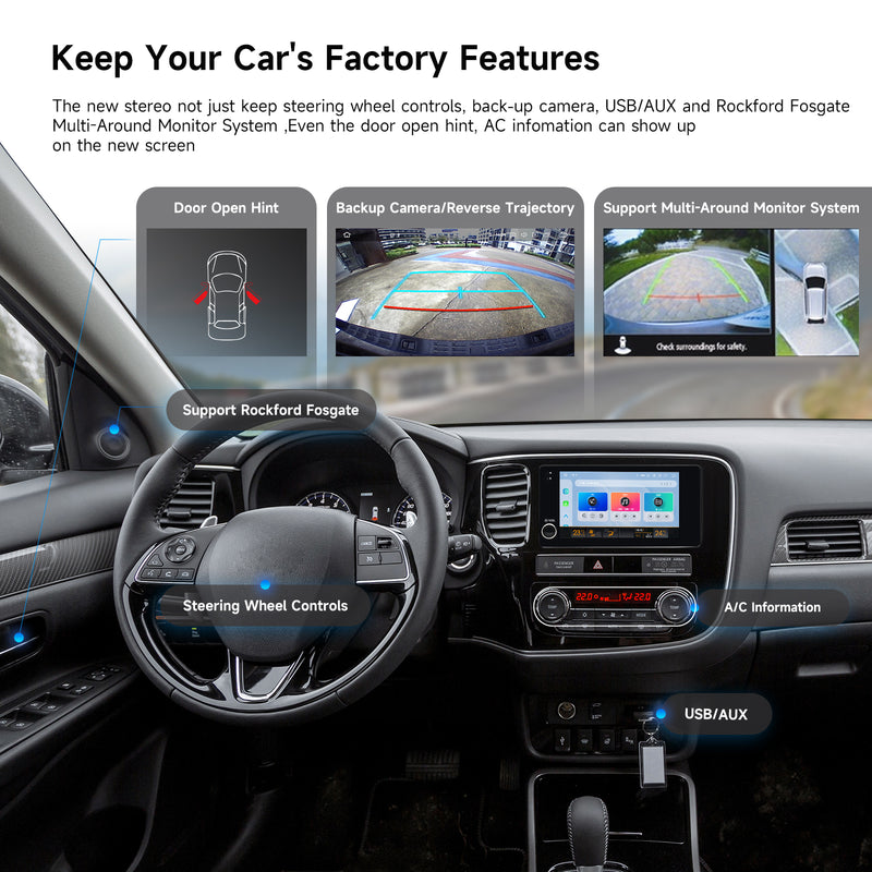 Dasaita Android 13 Car Stereo for Mitsubishi Universal Lancer ASX Outlander Pajero| Wireless CarPlay & Android Auto | 7" QLED Screen with Knob | Plug & Play | OEM Function Retention