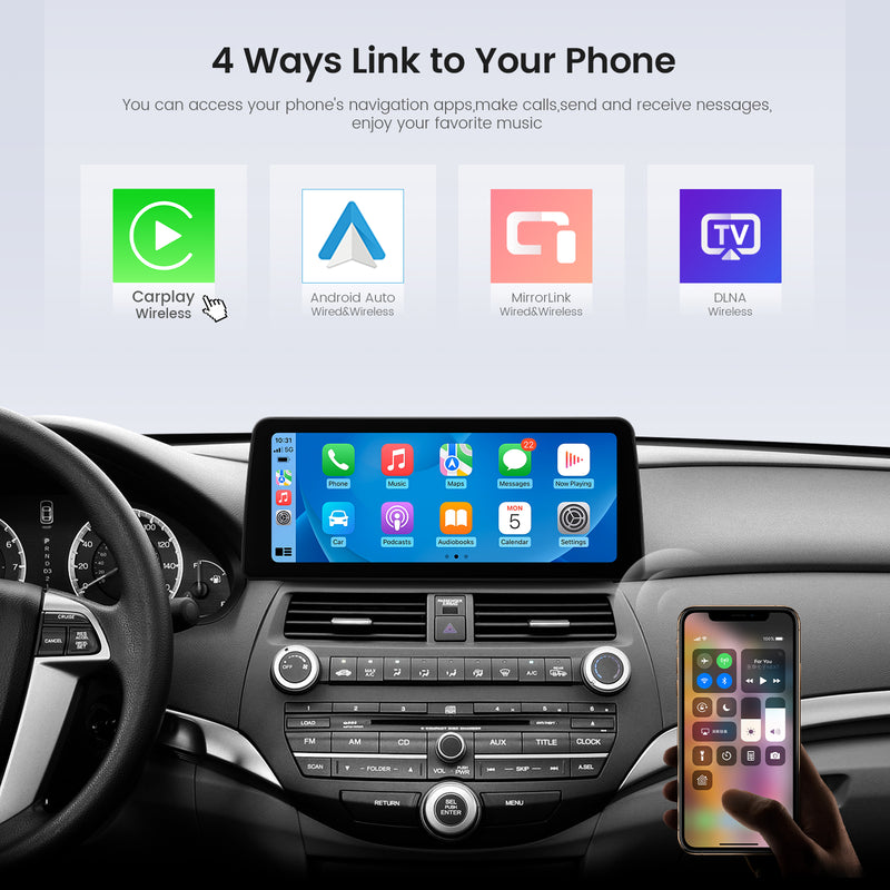 Dasaita Android12 Car Stereo for Honda Accord 8th 2008-2011 Wireless Carplay & Android Auto Car Radio | Qualcomm 665 | 12.3" 2K QLED Screen | Wifi+4G LTE | 4G/8G+64G/256G | DSP|GPS Navigation Head Unit | Optical Output