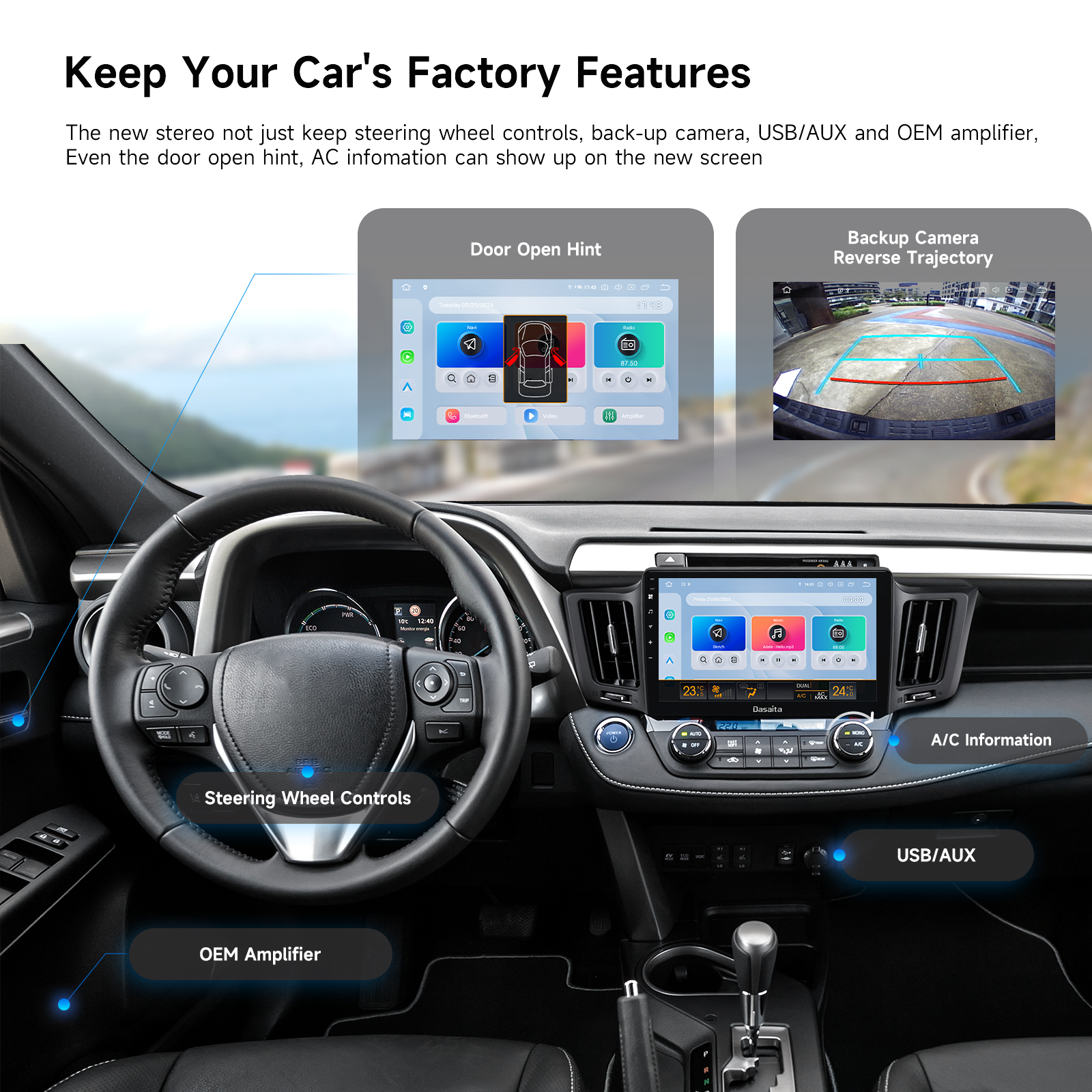 Dasaita Android 13 Car Stereo for Toyota RAV4 2013-2018 | Wireless CarPlay Android Auto | 10.2" QLED Screen GPS Navigation Head Unit