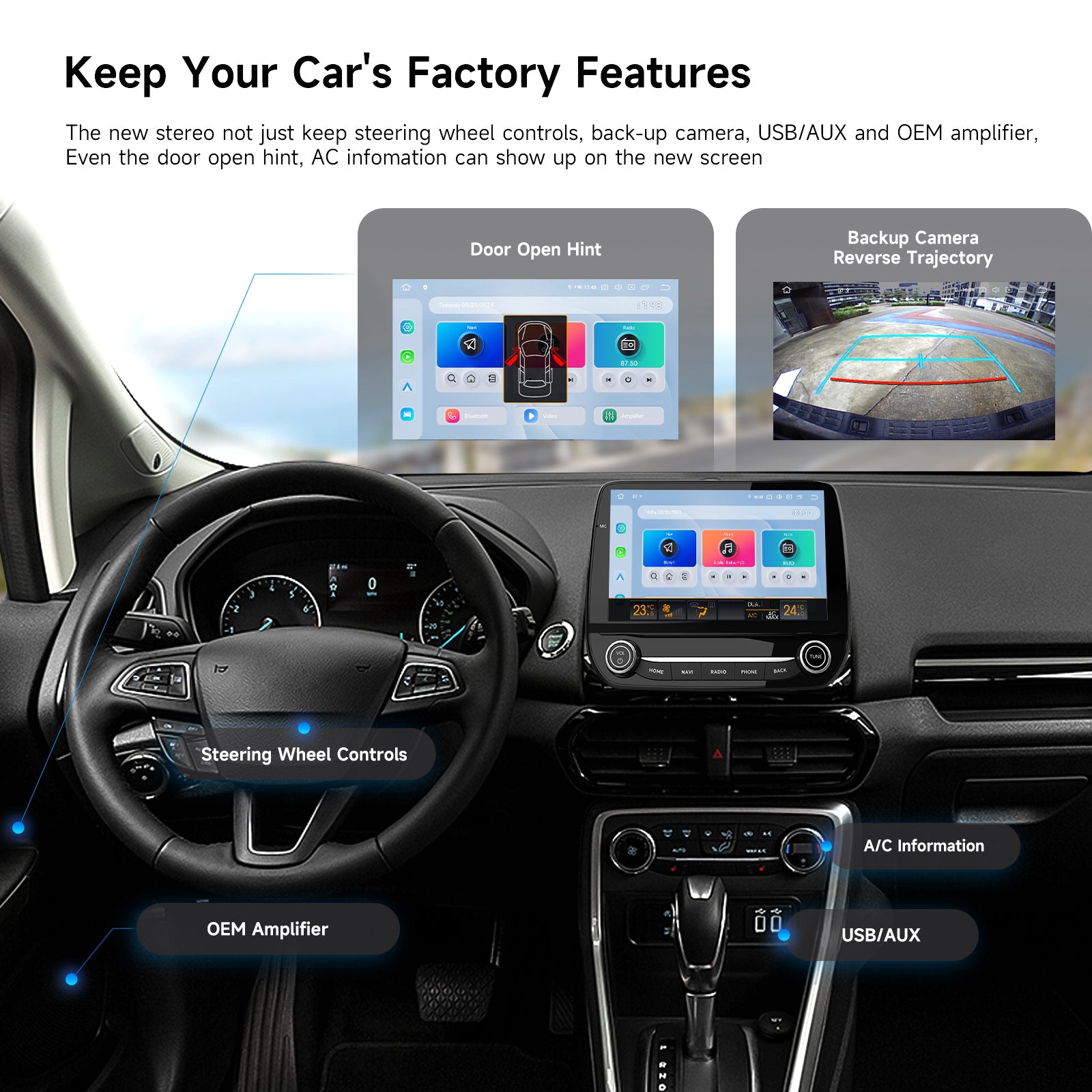 Dasaita Android13 9" Android 13 Head Unit for Ford EcoSport & Fiesta MK8 (2017-2024) | Snapdragon 665 | 8GB+256GB | Physical Knob | Wireless Apple CarPlay & Android Auto | Retains Factory Backup Camera & Controls