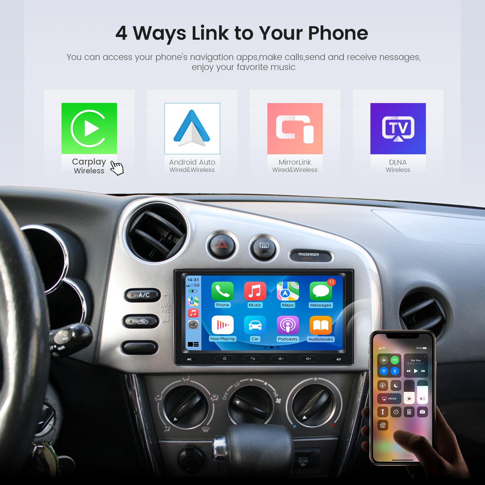 Dasaita Android13 Car Stereo 6.98" Universal 2 Din Wireless Carplay & Android Auto Car Radio | Qualcomm 665 | QLED Screen | WiFi+4G LTE | 6G+64G | DTS|GPS Navigation Head Unit | Optical Output