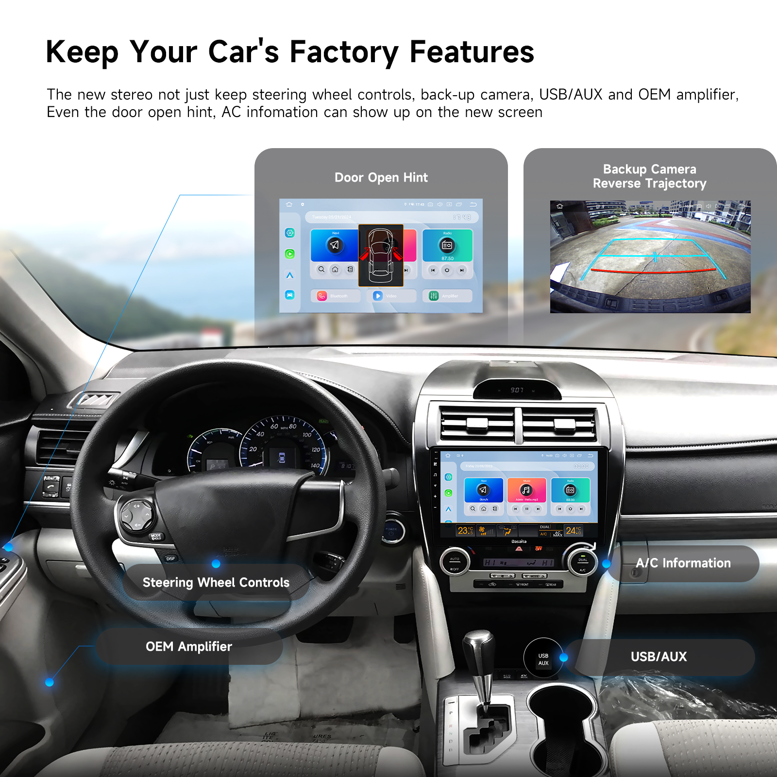 Dasaita Android 13 Car Stereo for Toyota Camry 2012 2013 2014 Wireless Carplay & Android Auto Car Radio | Qualcomm 665 | 10.2" QLED Screen | Wifi+4G LTE | 6G+64G | DTS Head Unit | Optical Output