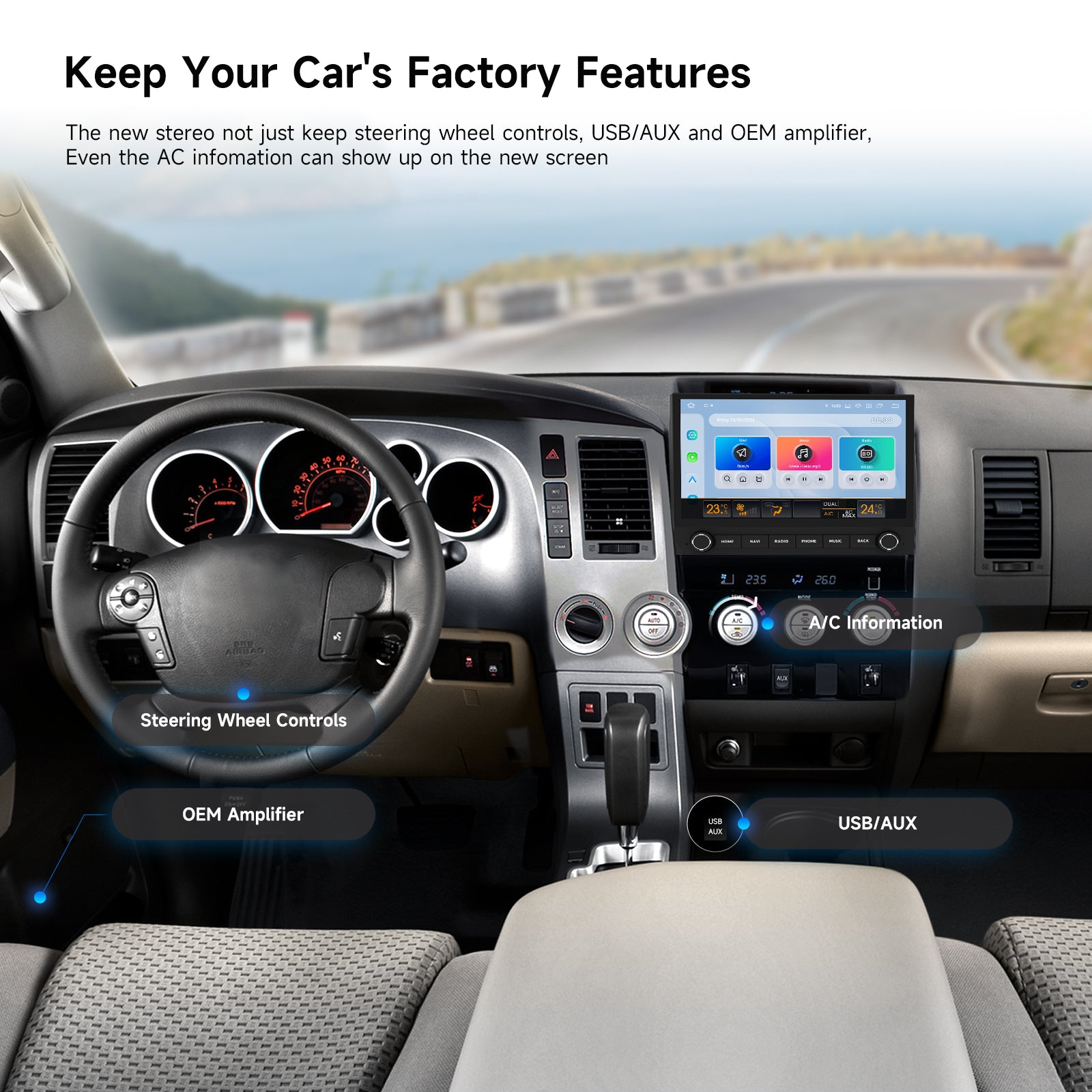 Factory Steering wheel control integration on Android screen for Toyota Tundra