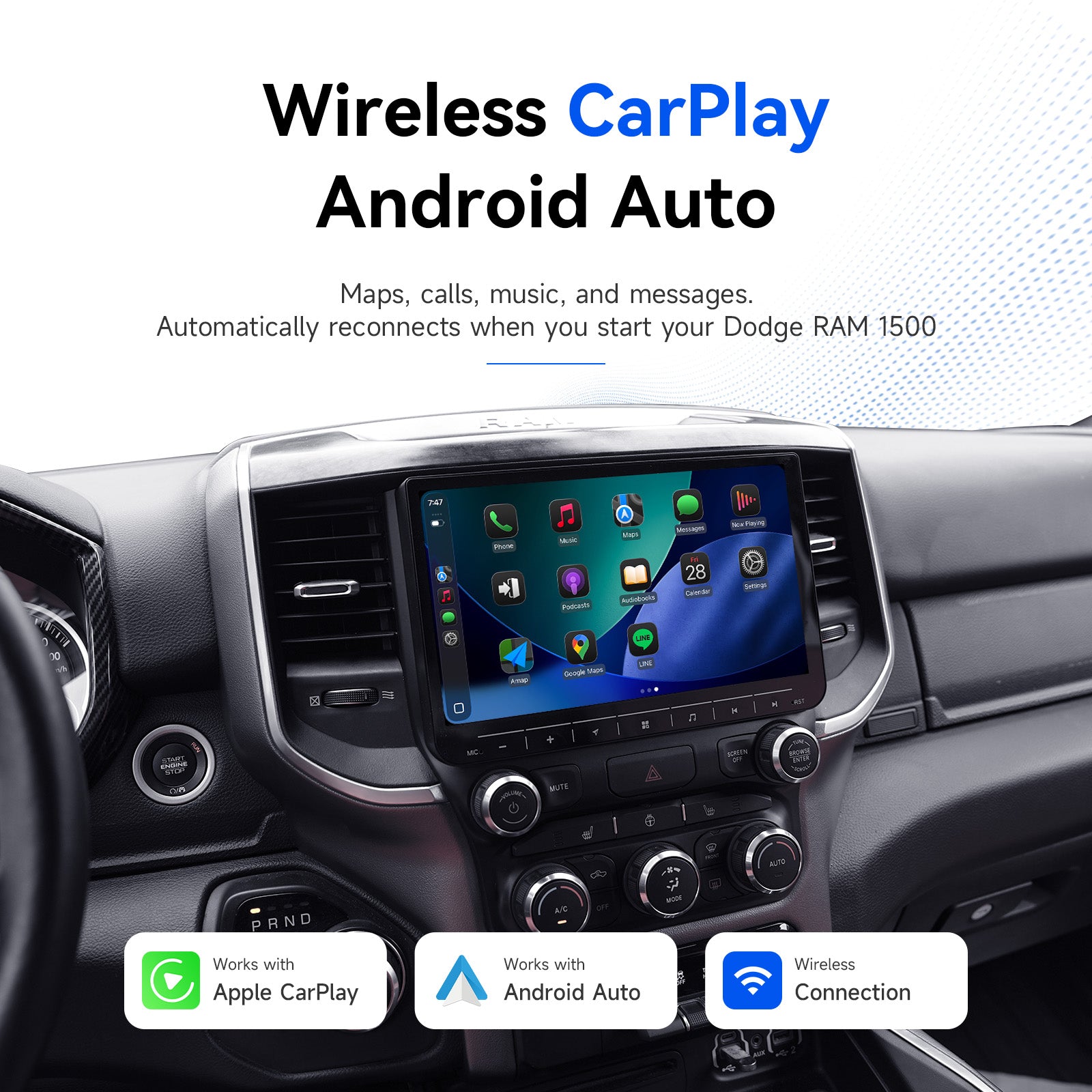 Wireless Apple CarPlay / Maps Calls Music / Auto Reconnect